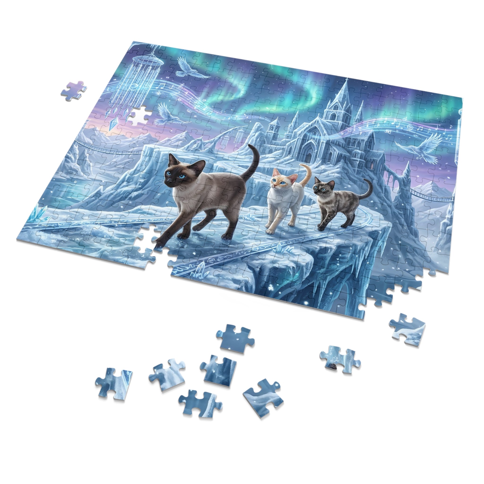 Siamese Cat Ice Castle Aurora Wind Chime Jigsaw Puzzle