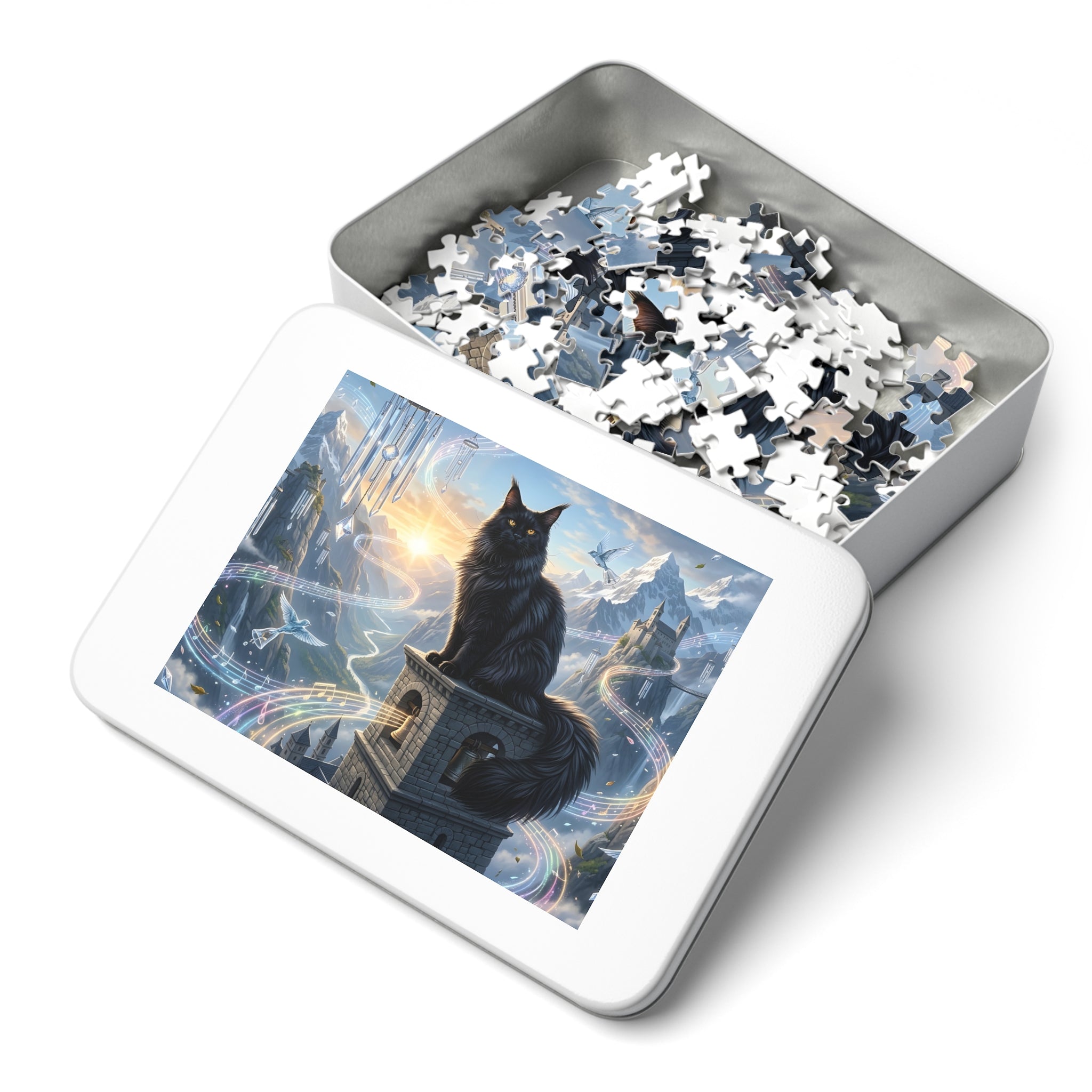 Maine Coon Cat Bell Tower Wind Chime Musical Mountain Jigsaw Puzzle