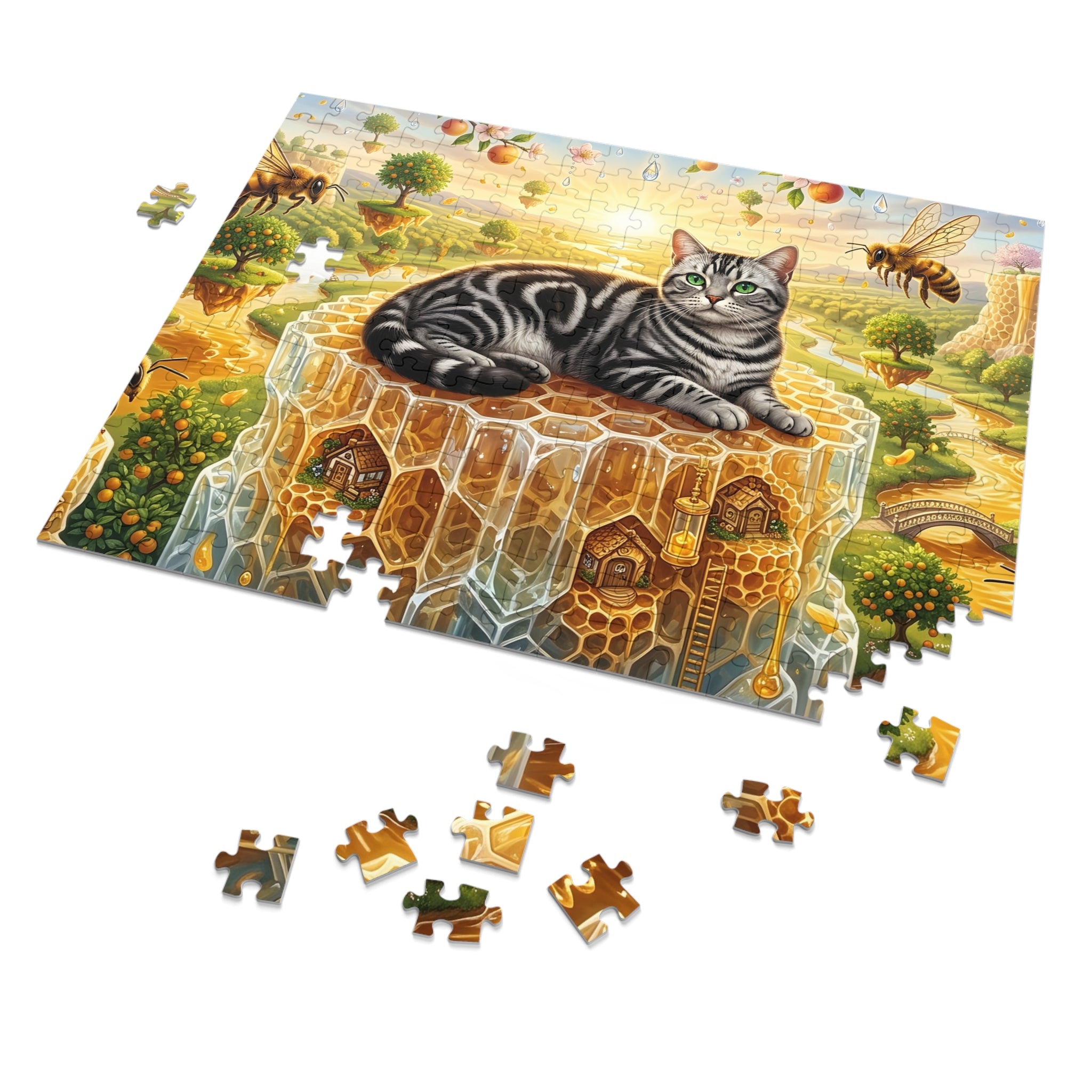 American Shorthair Cat Giant Honeycomb Honey River Floating Islands Jigsaw Puzzle