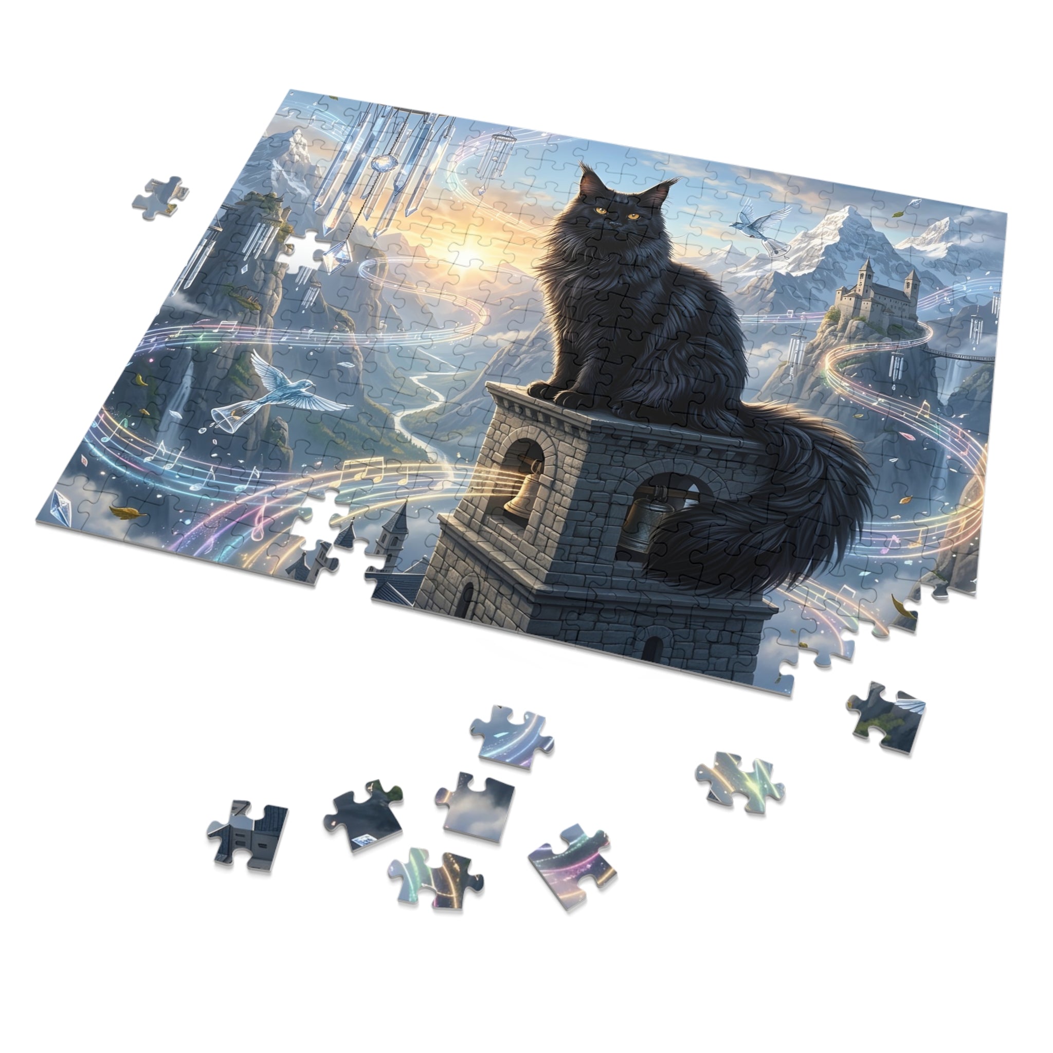 Maine Coon Cat Bell Tower Wind Chime Musical Mountain Jigsaw Puzzle