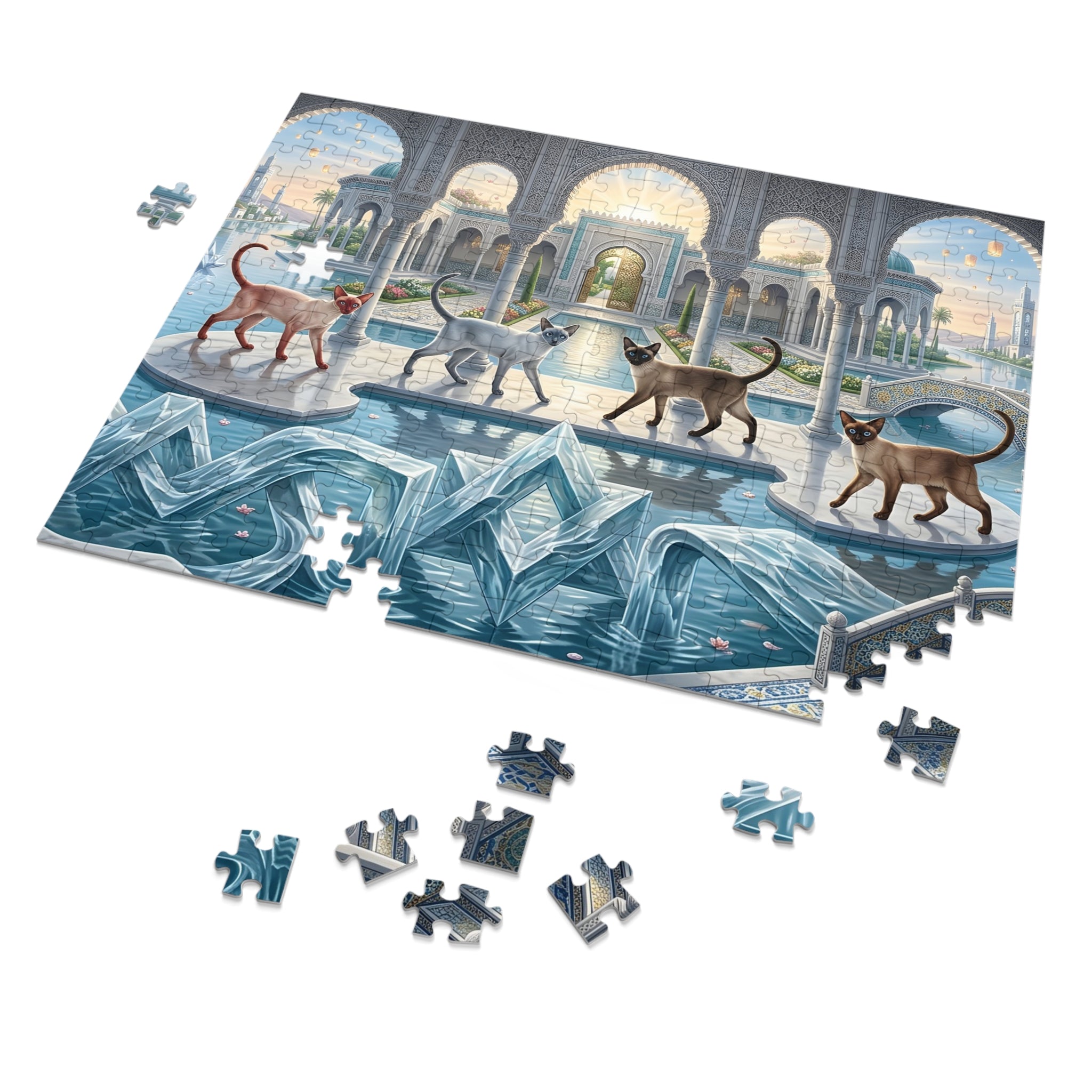 Siamese Cat Palace Courtyard Water Fountain Moroccan Pavilion Jigsaw Puzzle