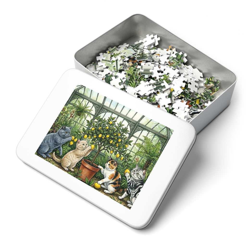 Multicolor British Shorthair Kittens Lemon Tree Greenhouse Jigsaw Puzzle