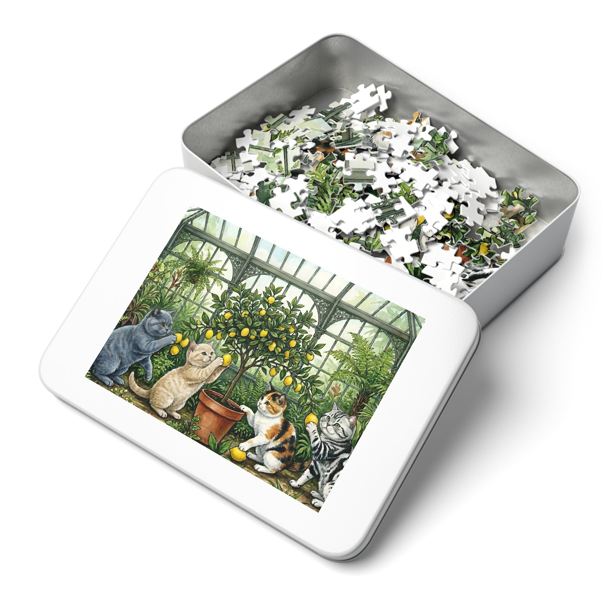 Multicolor British Shorthair Kittens Lemon Tree Greenhouse Jigsaw Puzzle