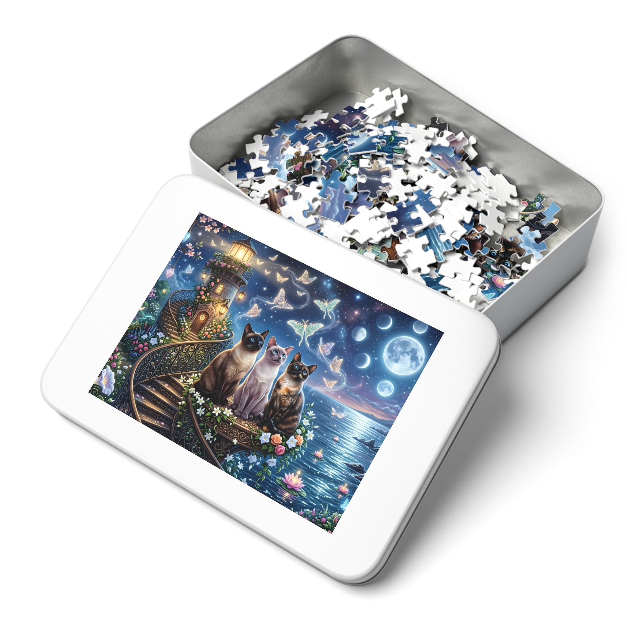 Multicolor Siamese Moonlit Lighthouse Jigsaw Puzzle