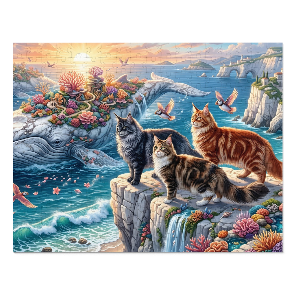 Maine Coon Cat Coral Whale Island Ocean Cliff Puffin Jigsaw Puzzle