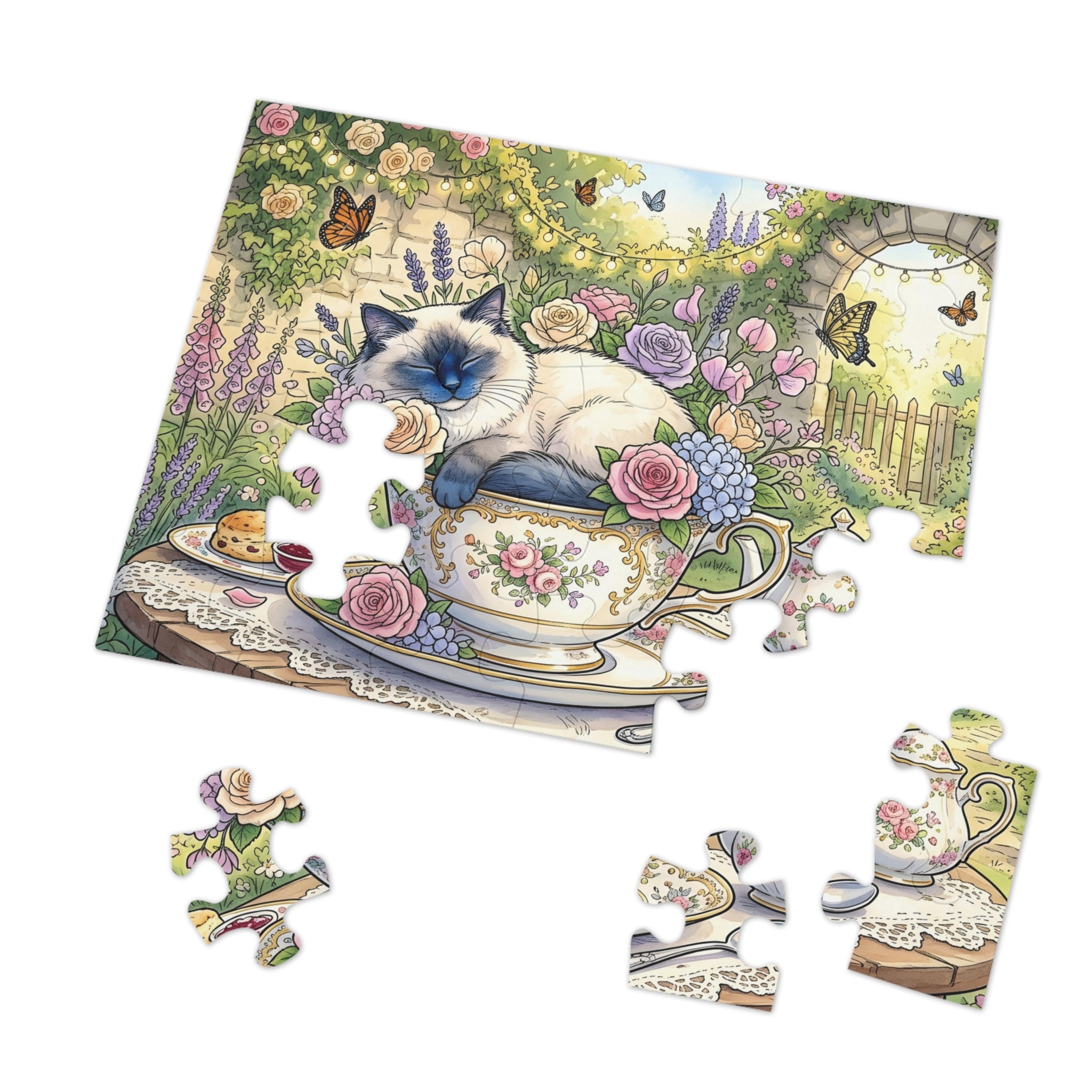 Blue Point Ragdoll Teacup Garden Party Jigsaw Puzzle