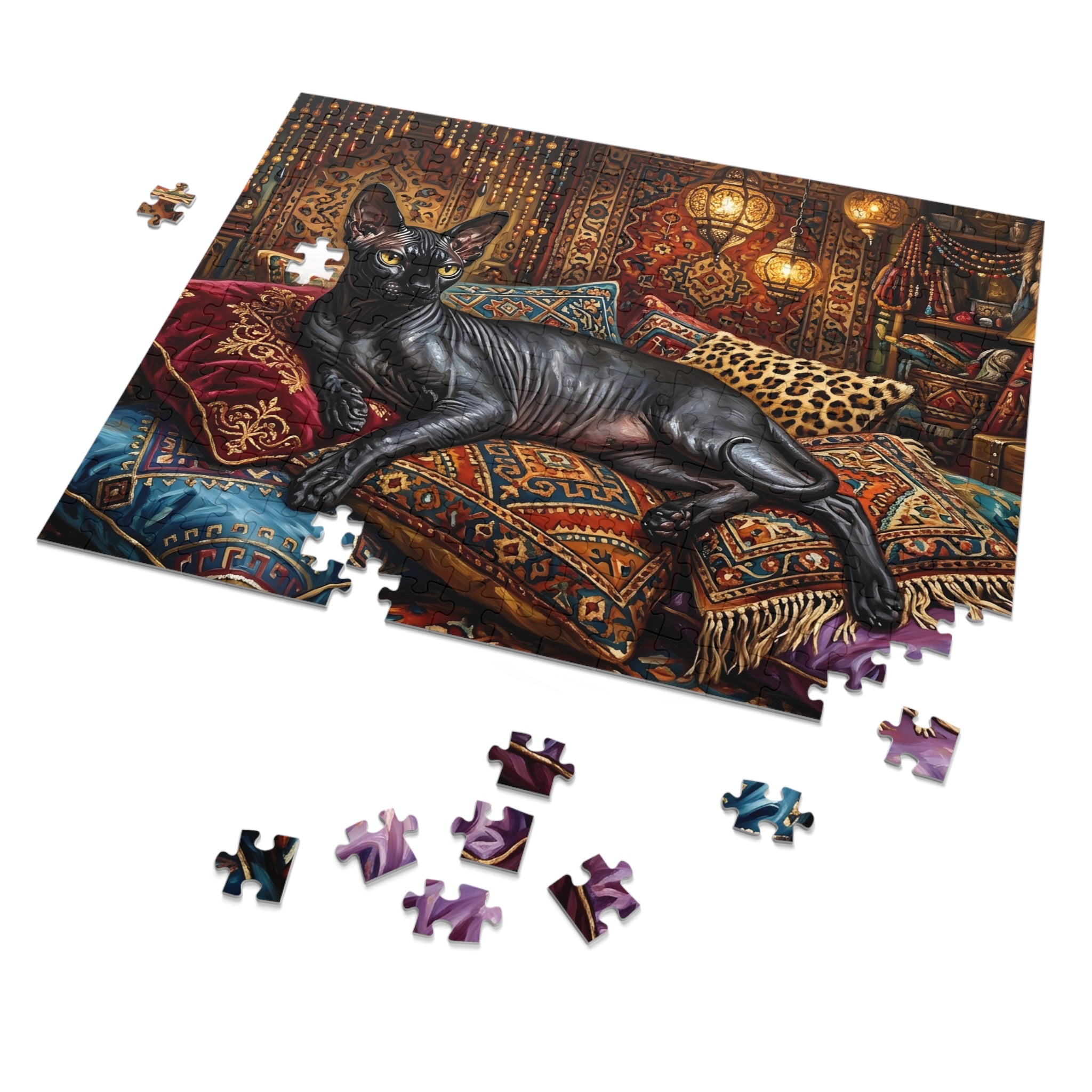Pink and Grey Sphynx Steampunk Steampow Succulents Jigsaw Puzzle