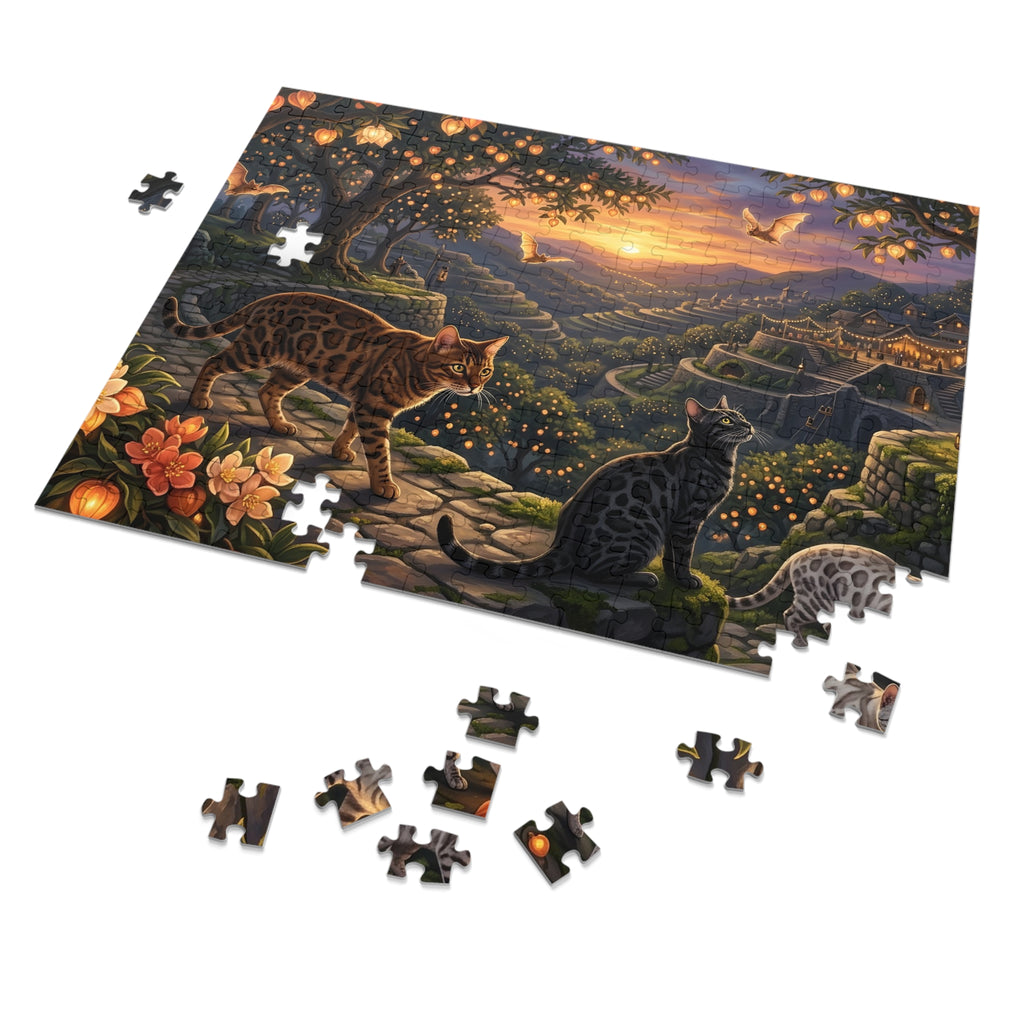 Bengal Cat Twilight Lantern Orchard Jigsaw Puzzle