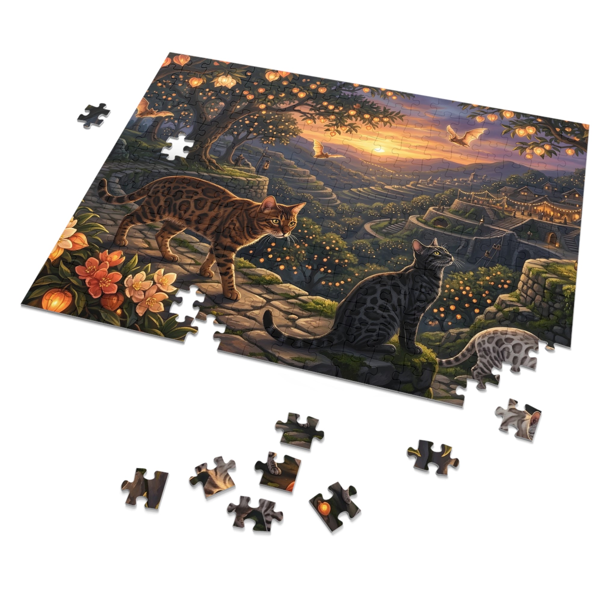 Bengal Cat Twilight Lantern Orchard Jigsaw Puzzle