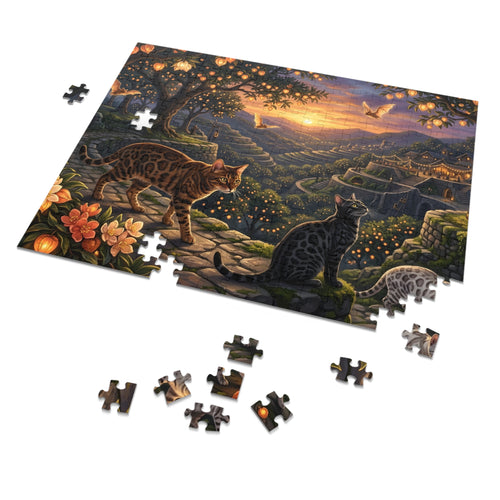 Bengal Cat Twilight Lantern Orchard Jigsaw Puzzle