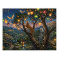 Bengal Cat Glowing Lantern Tree Orchard Twilight Jigsaw Puzzle
