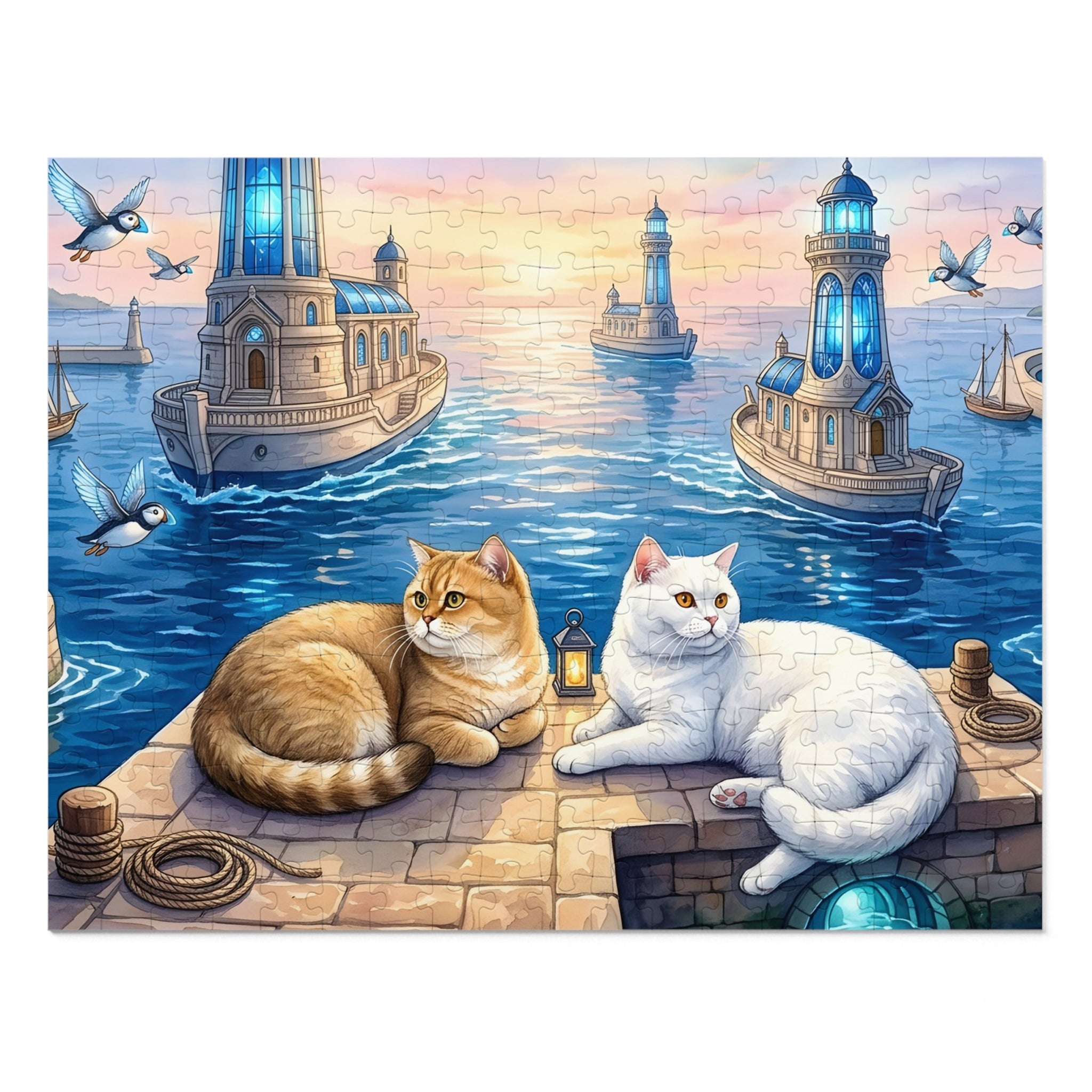 British Shorthair Lighthouse Ship Harbor Jigsaw Puzzle