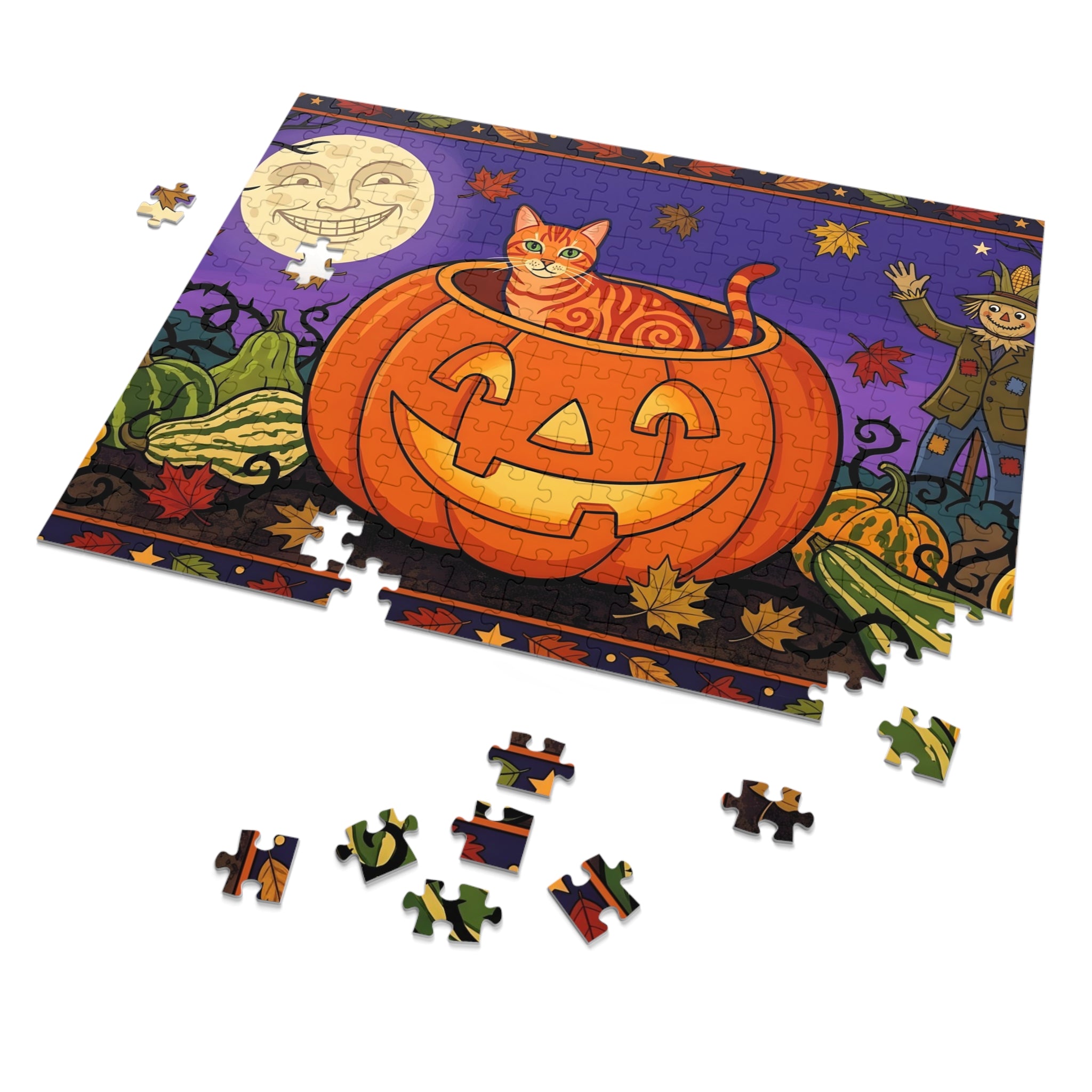 Orange Tabby American Shorthair Halloween Pumpkin Patch Jigsaw Puzzle