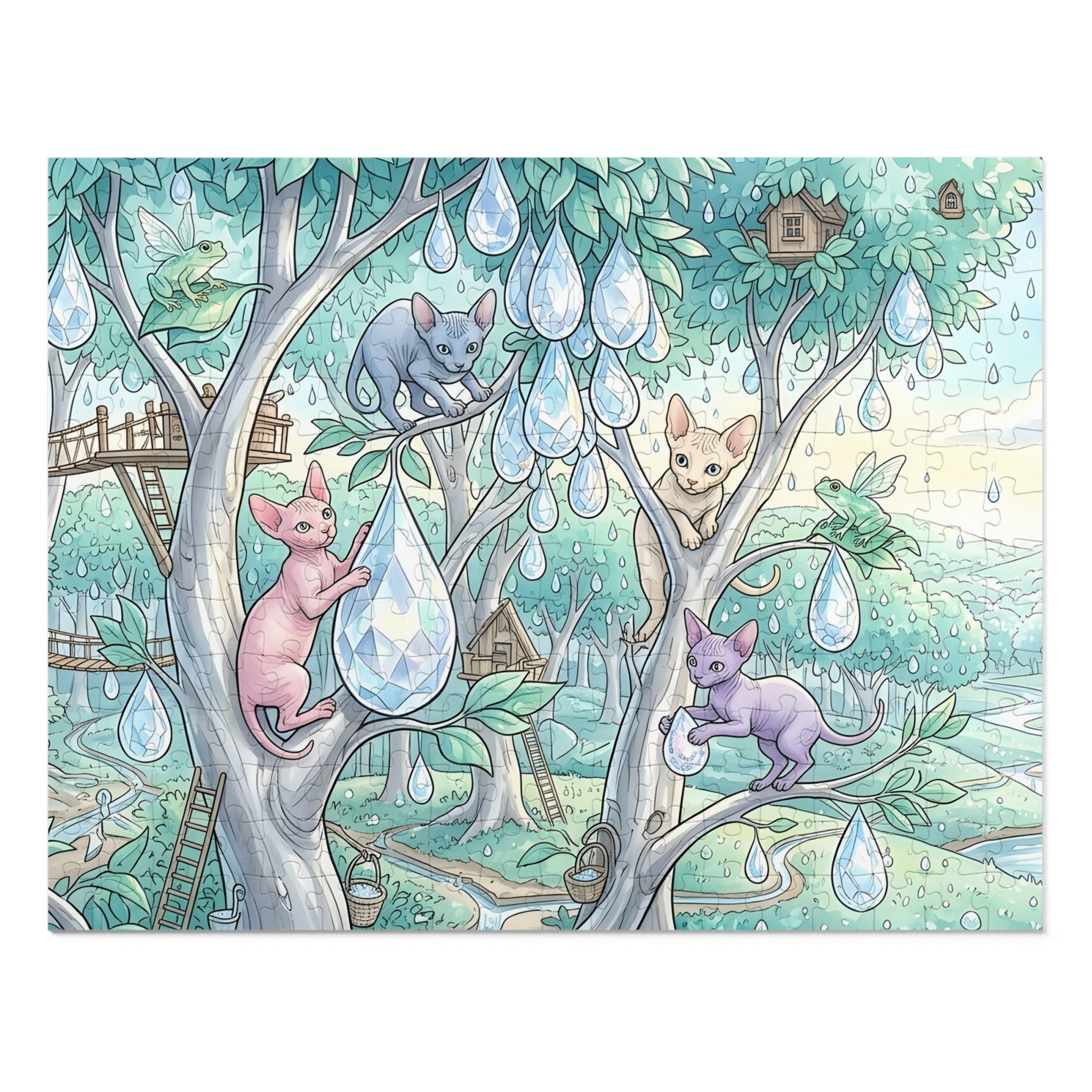 Sphynx Kitten Crystal Dewdrop Forest Jigsaw Puzzle