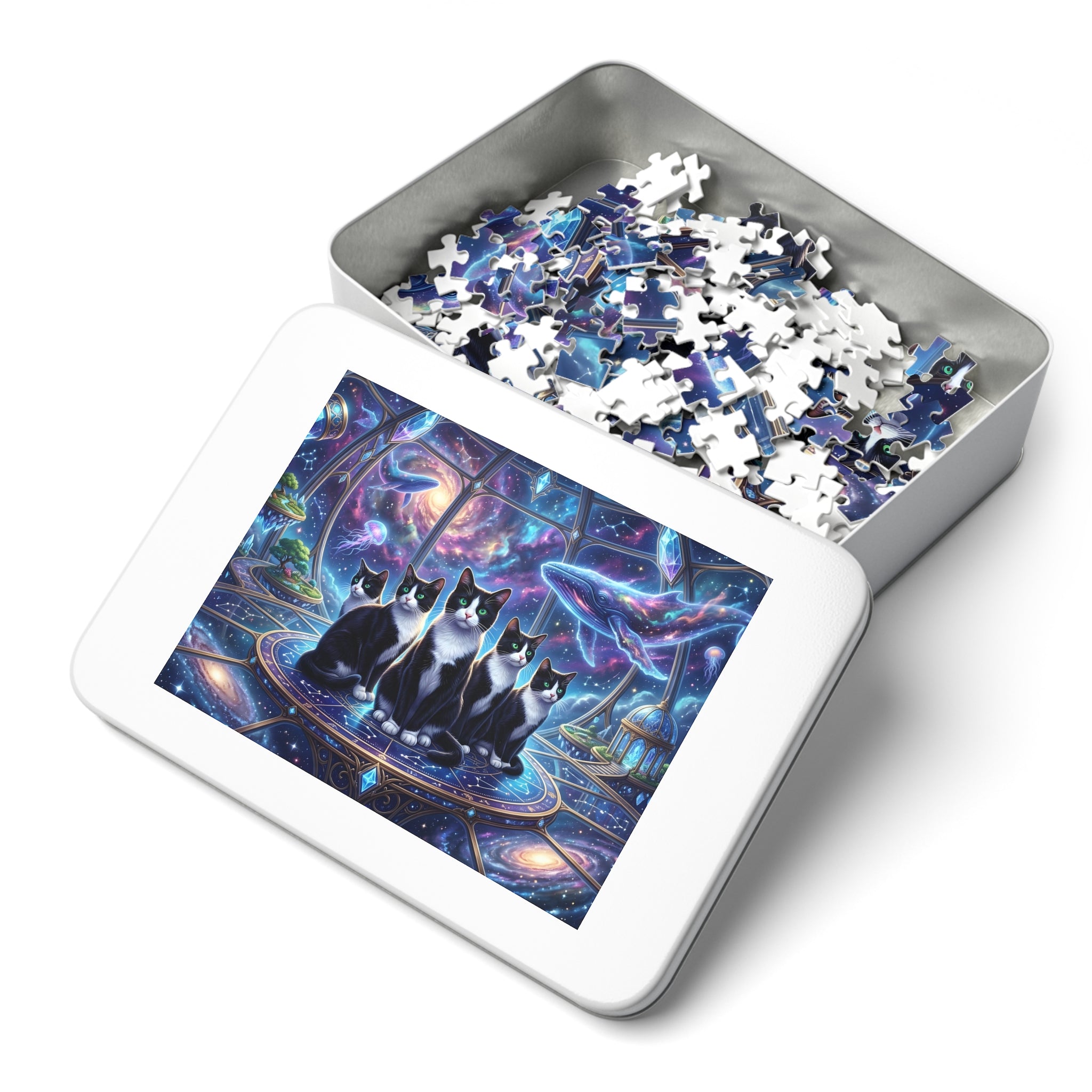 Black White Tuxedo American Shorthair Observatory Cosmic Whales Jigsaw Puzzle