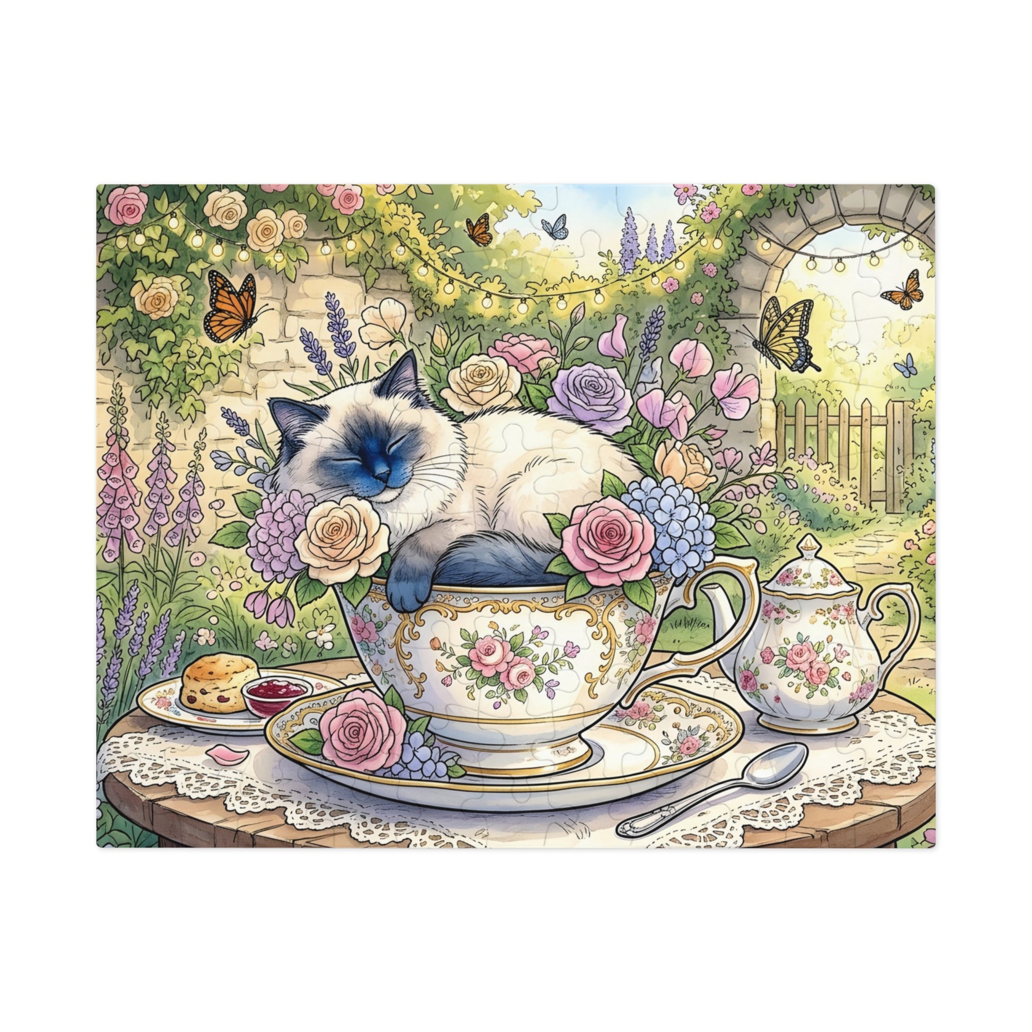Blue Point Ragdoll Teacup Garden Party Jigsaw Puzzle