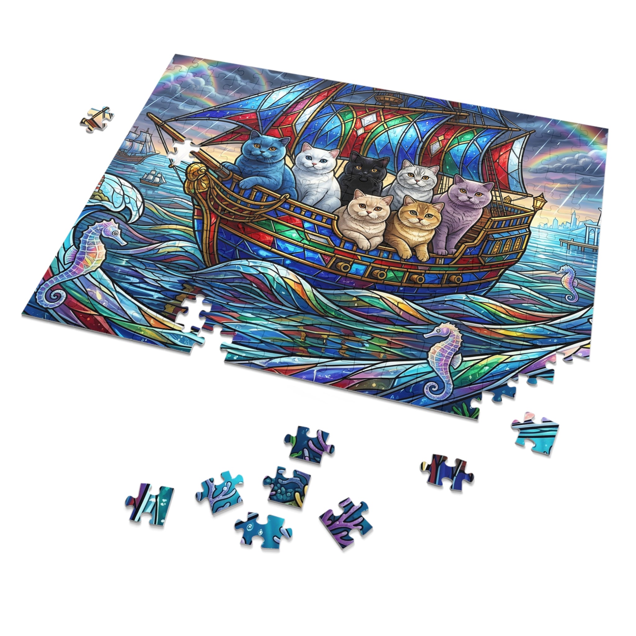British Shorthair Cat Stained Glass Galleon Jigsaw Puzzle