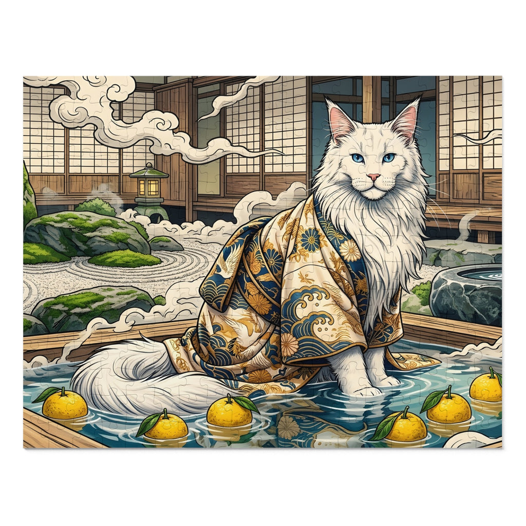 White Maine Coon Kimono Japanese Onsen Bath Jigsaw Puzzle