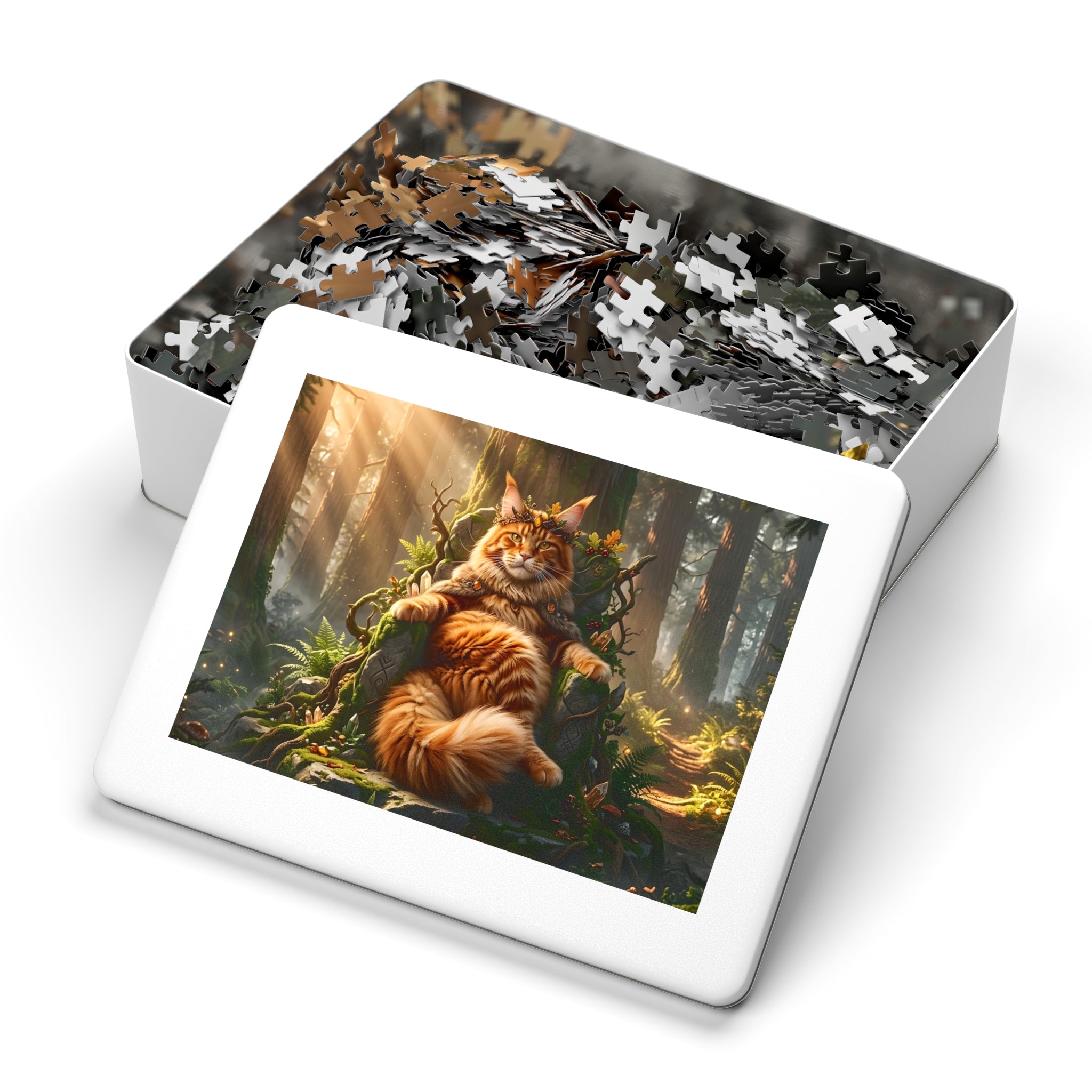 Orange Tabby Maine Coon Forest Throne King Jigsaw Puzzle