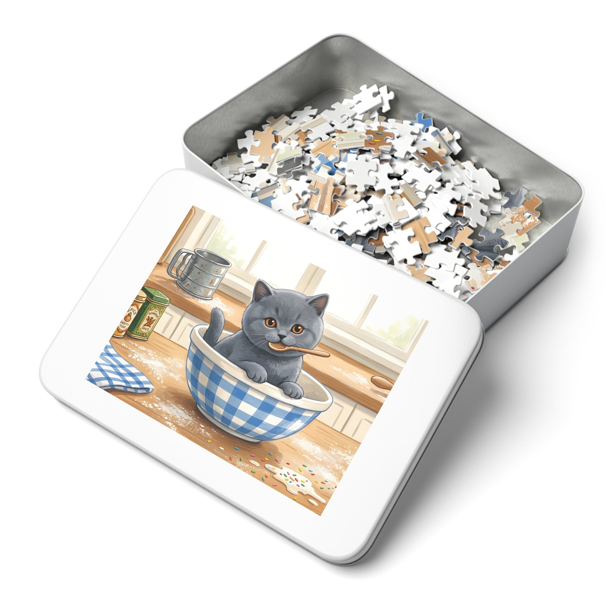 Blue British Shorthair Kitten Kitchen Baking Jigsaw Puzzle