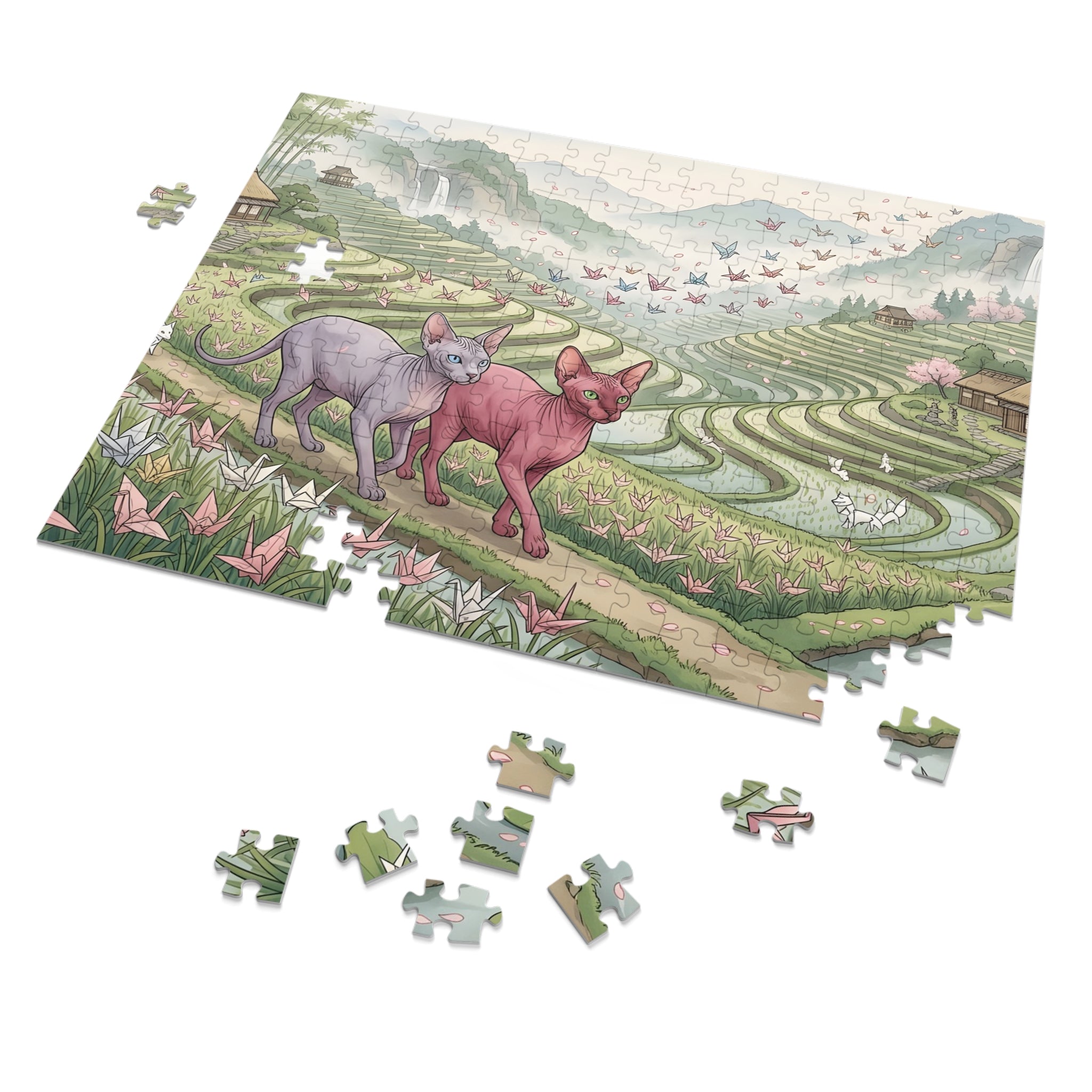 Sphynx Cat Origami Crane Rice Terraces Jigsaw Puzzle
