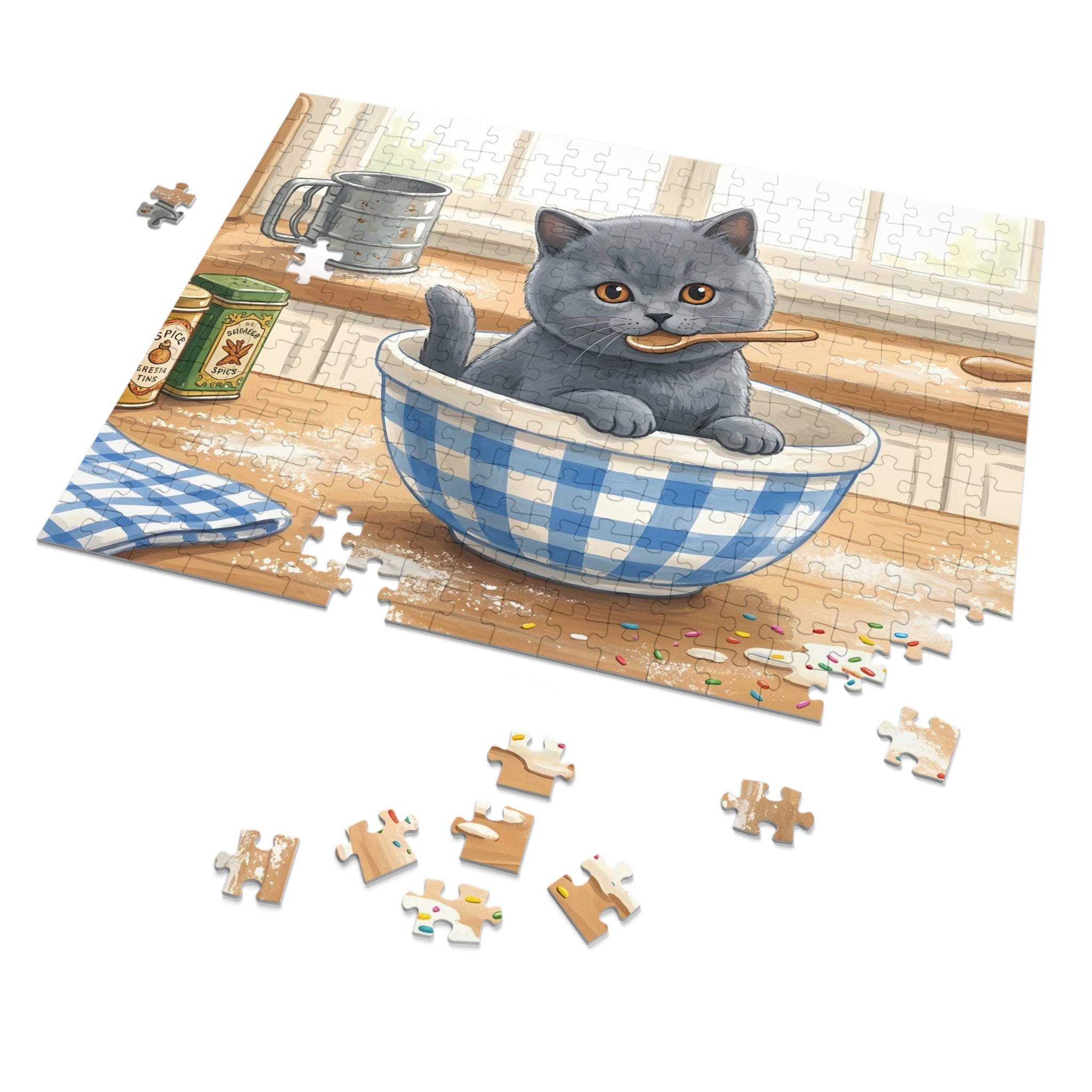 Blue British Shorthair Kitten Kitchen Baking Jigsaw Puzzle