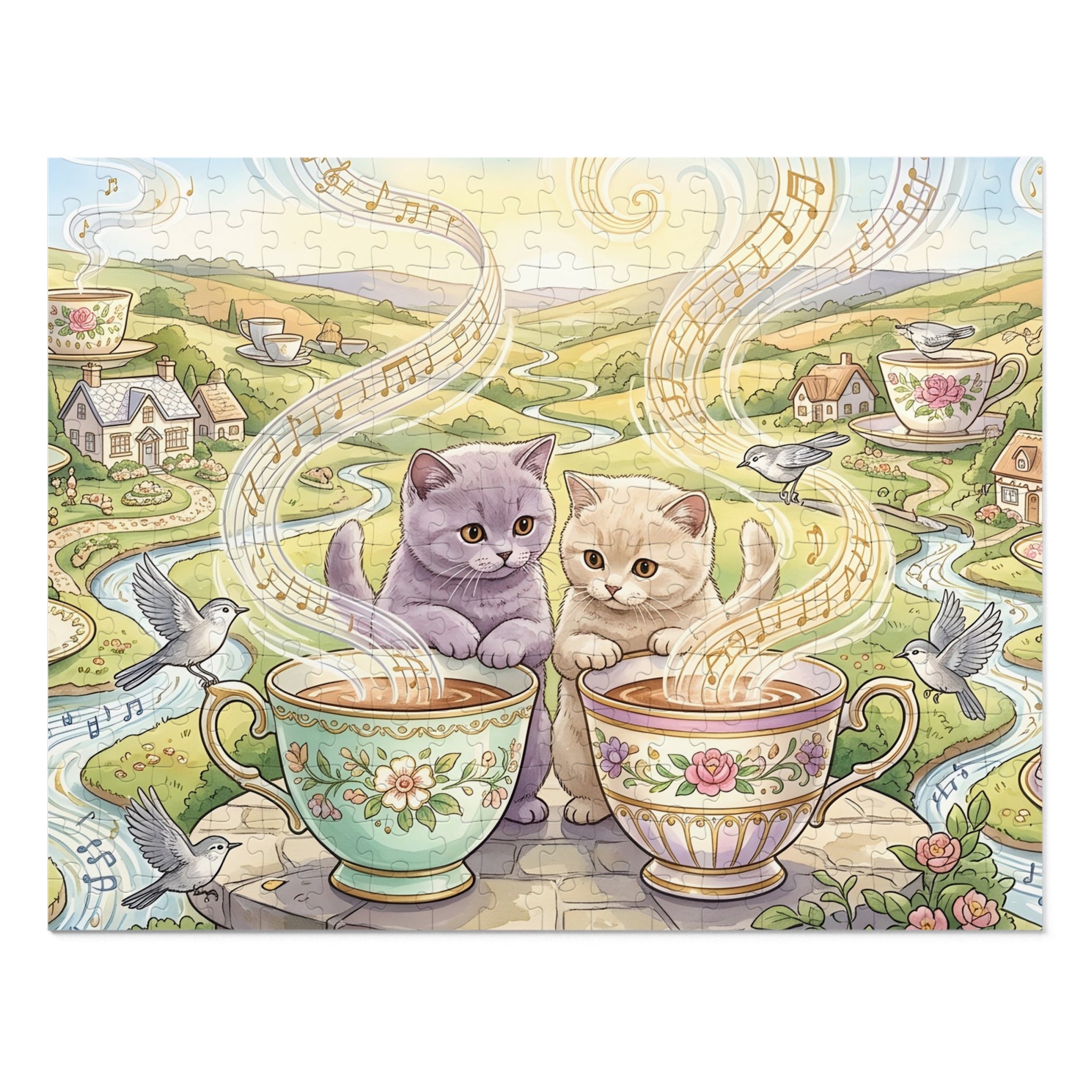 British Shorthair Kitten Musical Teacup Countryside Jigsaw Puzzle