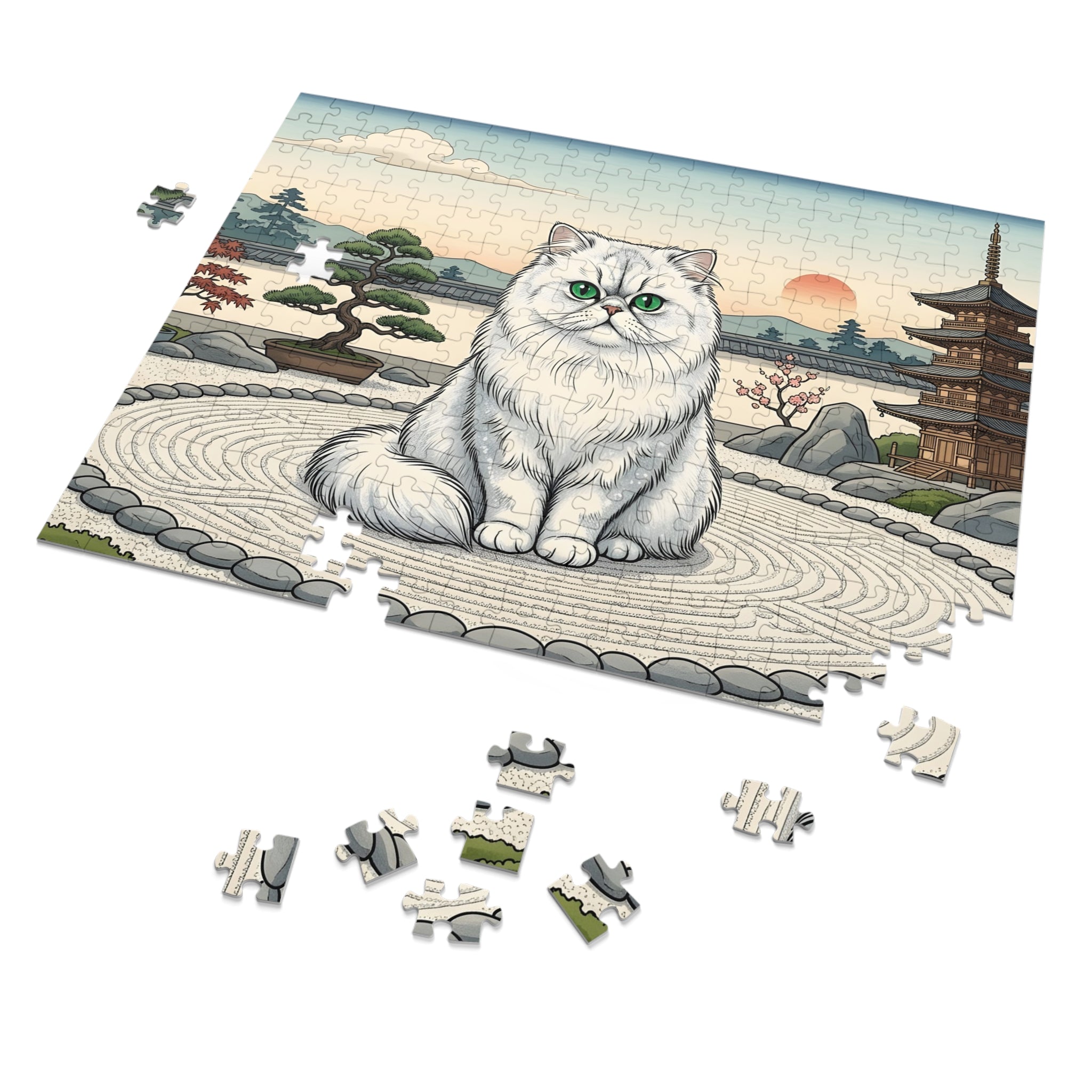 White Persian Japanese Zen Garden Jigsaw Puzzle