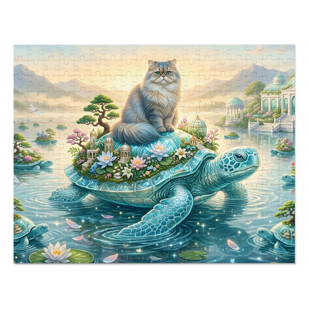 Persian Cat Giant Crystal Sea Turtle Lotus Lake Jigsaw Puzzle