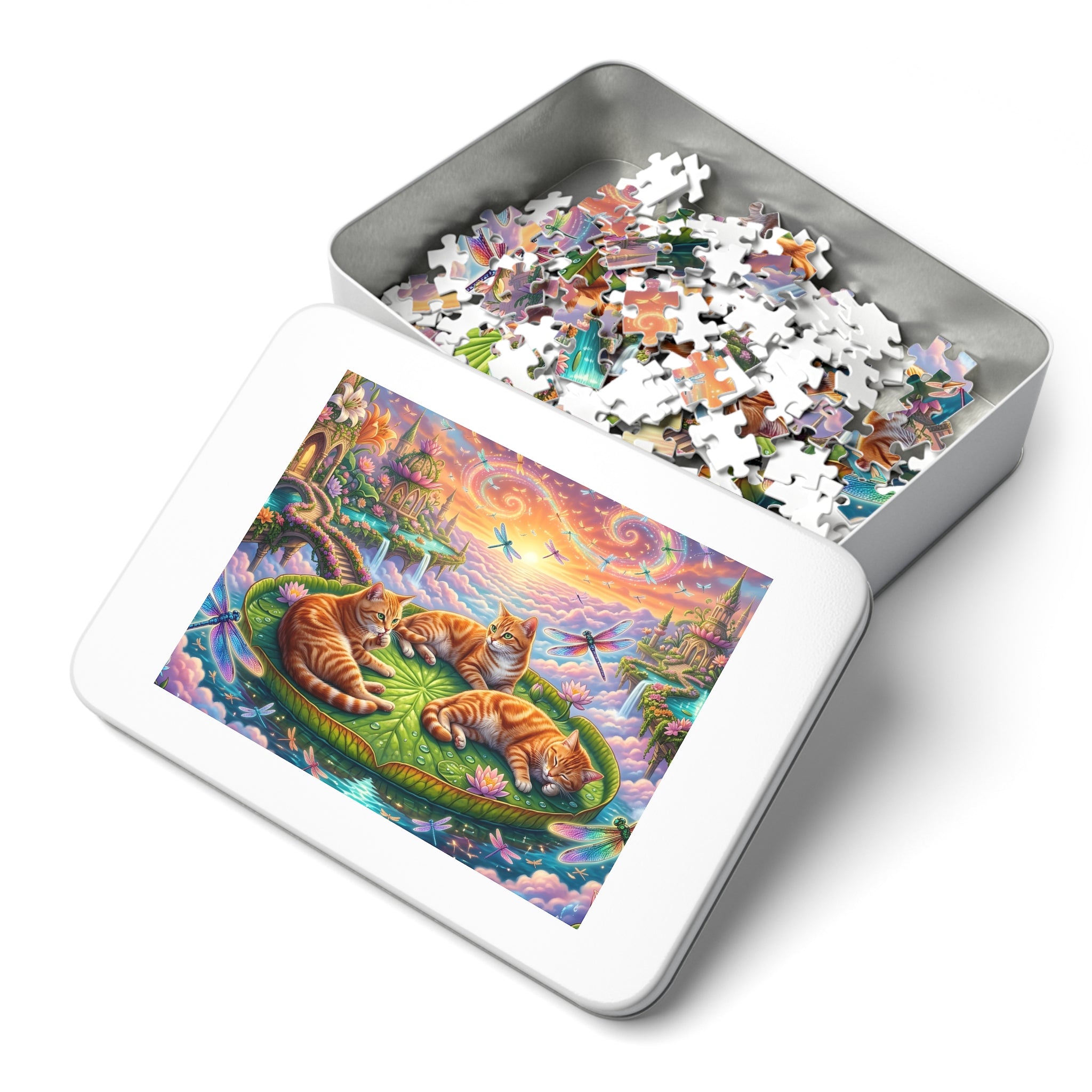 Orange Tabby American Shorthair Dragonfly Lily Pad Palace Jigsaw Puzzle