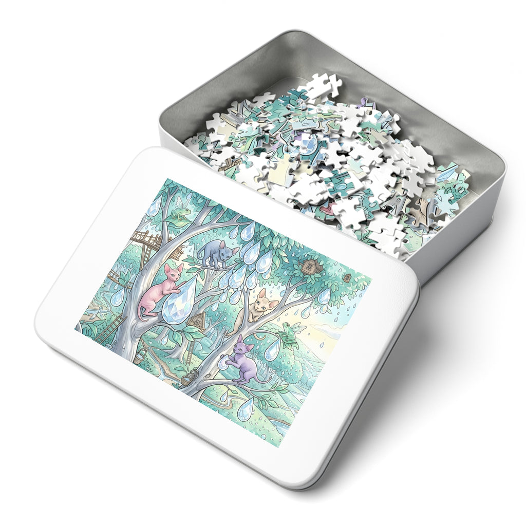 Sphynx Kitten Crystal Dewdrop Forest Jigsaw Puzzle