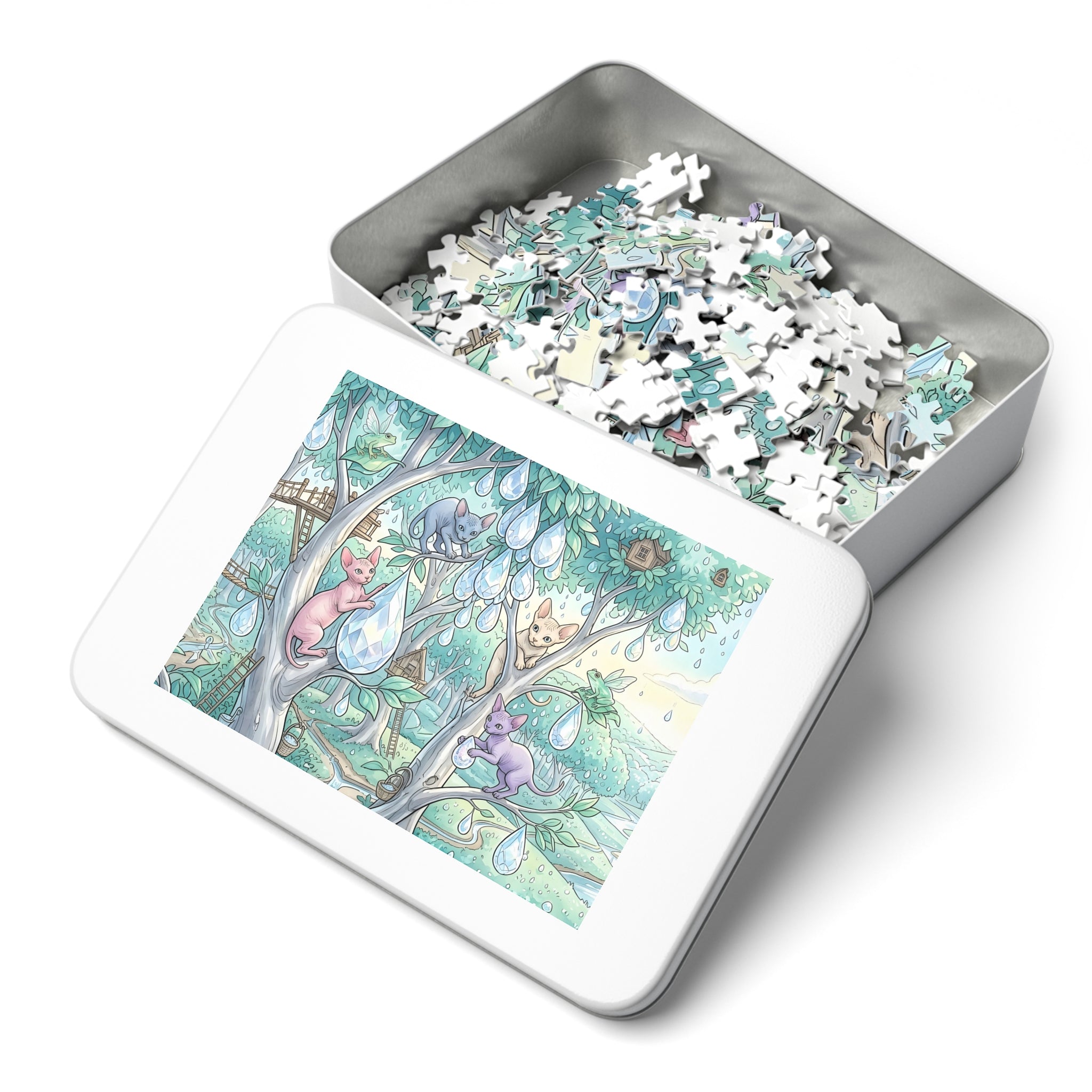 Sphynx Kitten Crystal Dewdrop Forest Jigsaw Puzzle