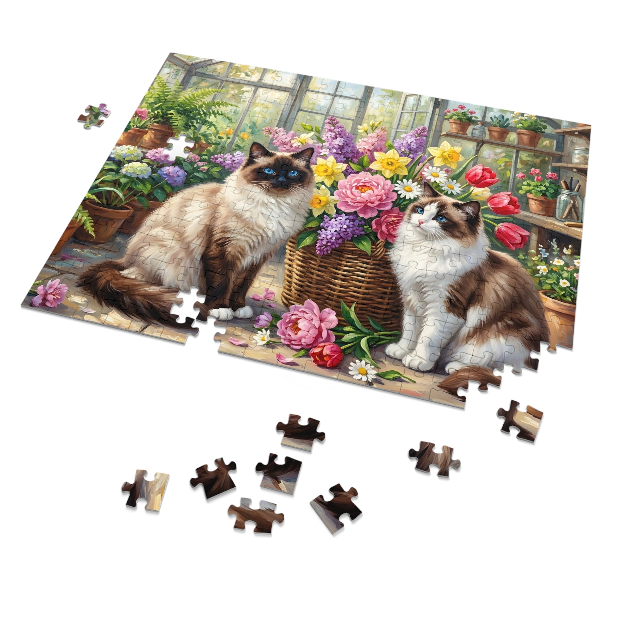 Ragdoll Cats Greenhouse Spring Flowers Jigsaw Puzzle