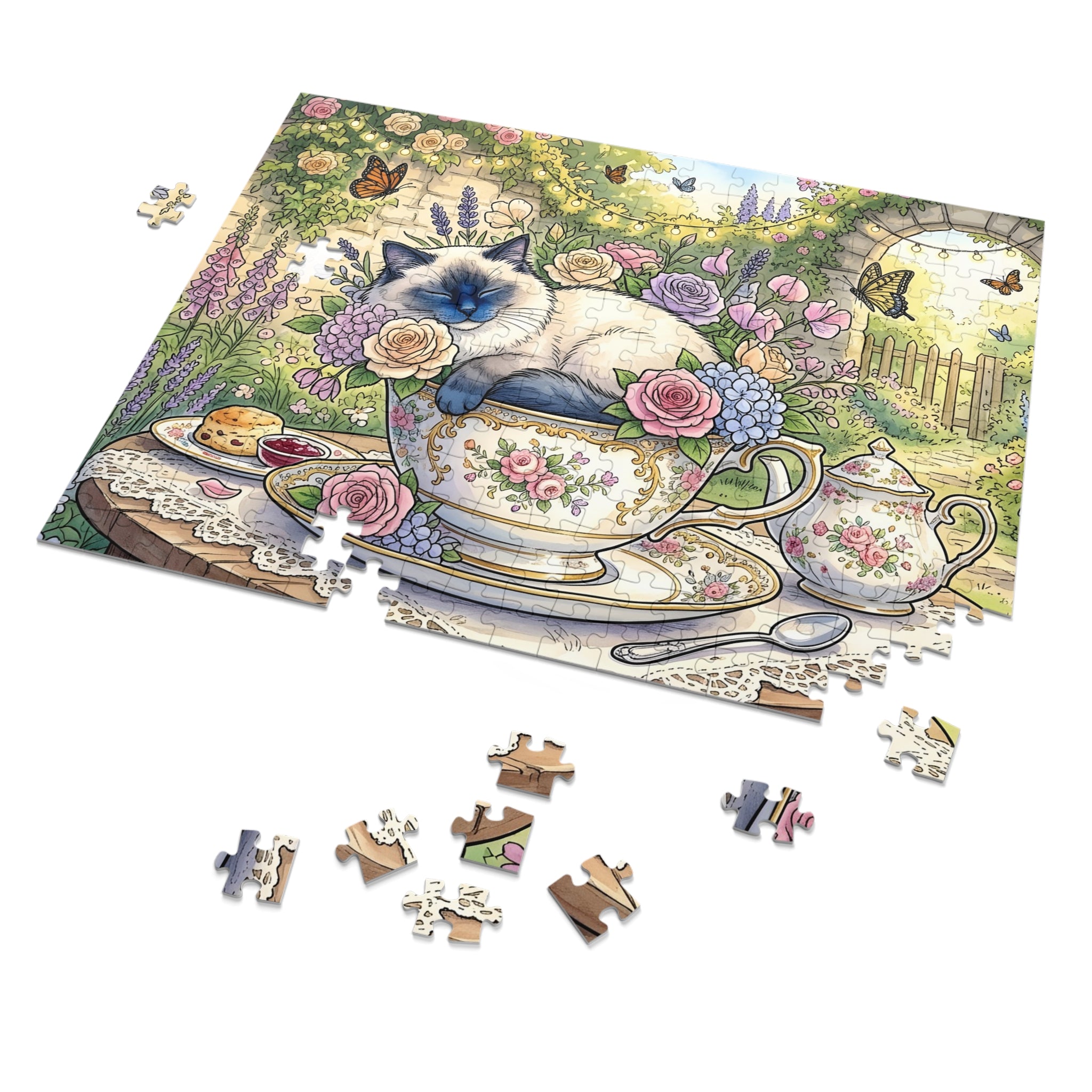 Blue Point Ragdoll Teacup Garden Party Jigsaw Puzzle