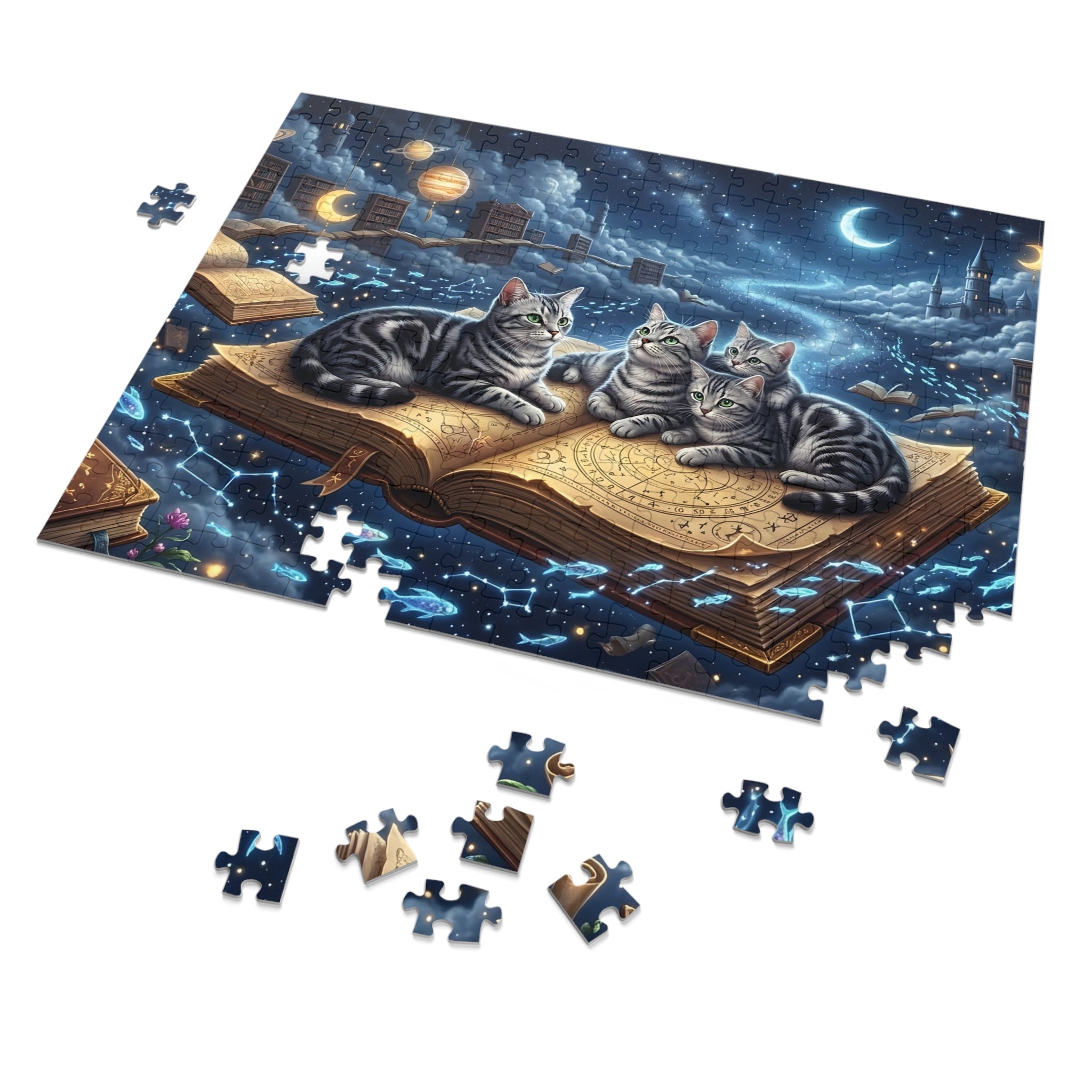 Silver Tabby American Shorthair Floating Library Constellations Jigsaw Puzzle