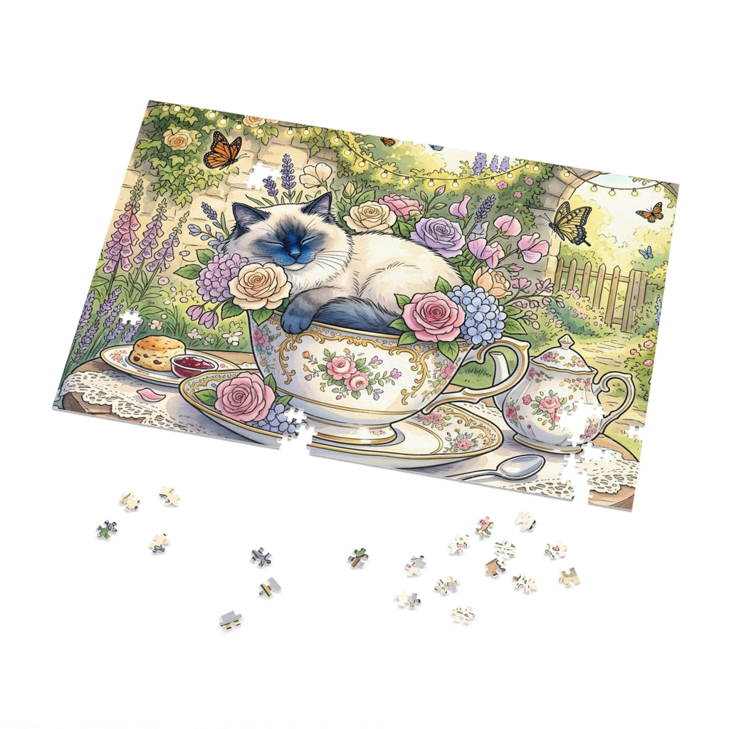 Blue Point Ragdoll Teacup Garden Party Jigsaw Puzzle