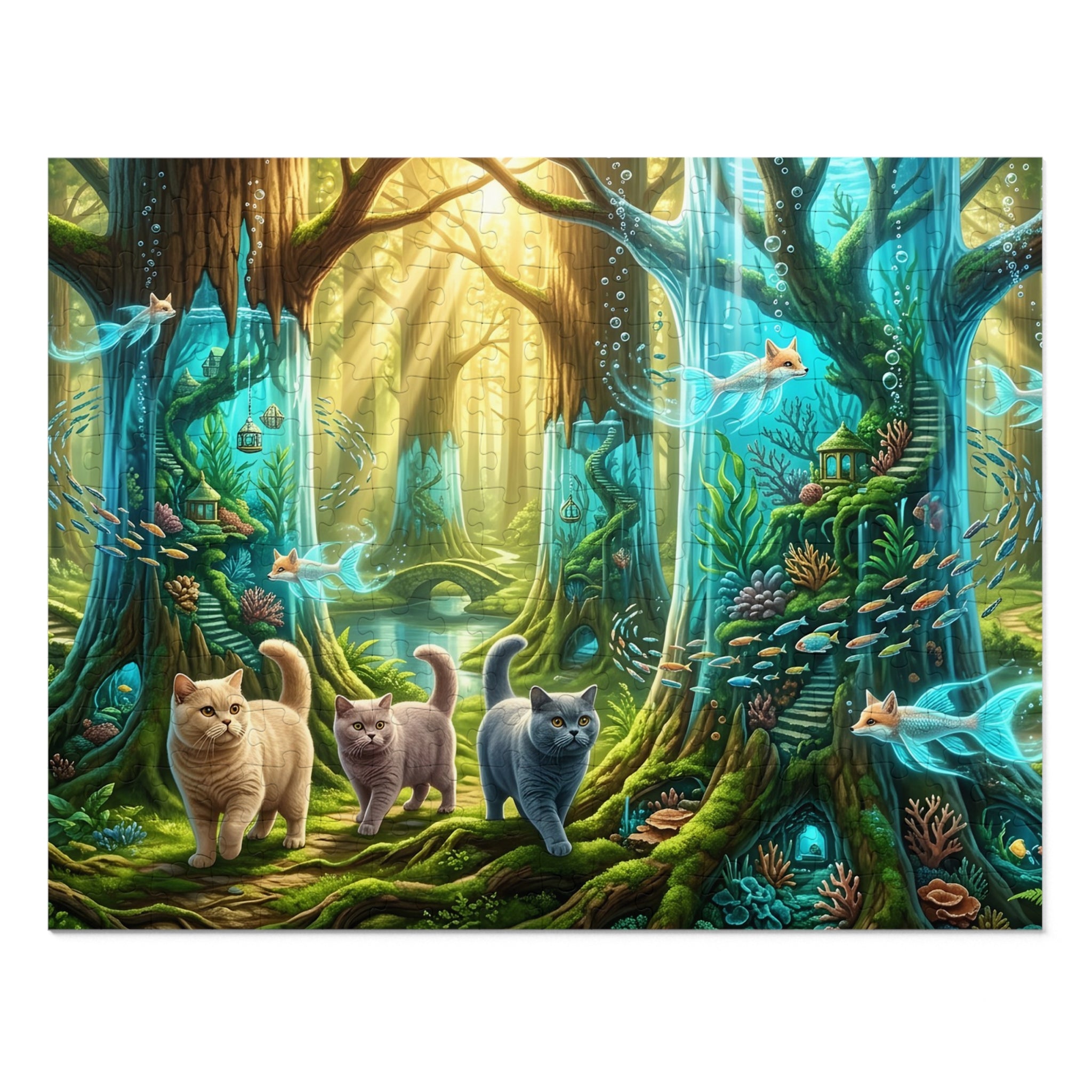 British Shorthair Enchanted Aquarium Tree Forest Jigsaw Puzzle