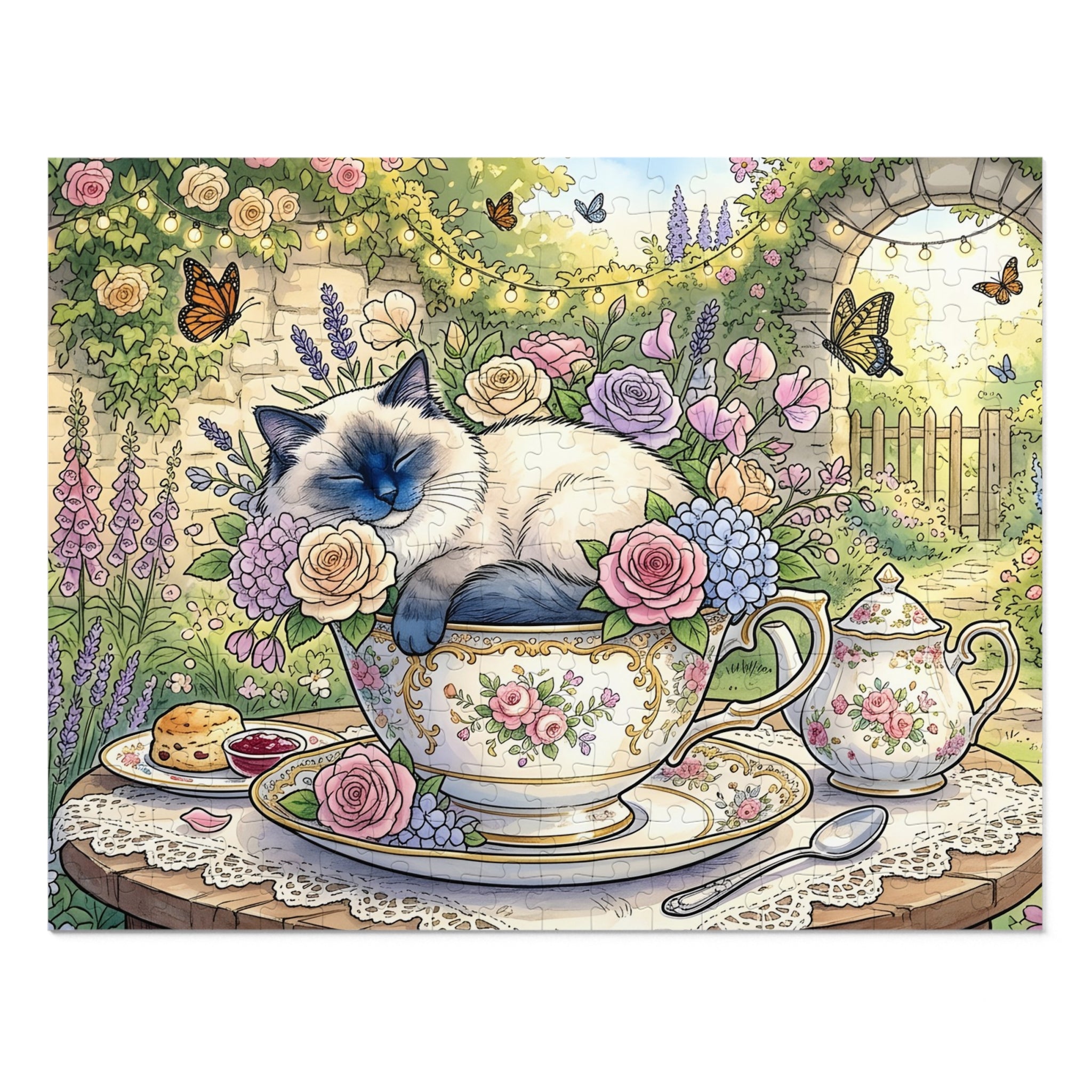 Blue Point Ragdoll Teacup Garden Party Jigsaw Puzzle