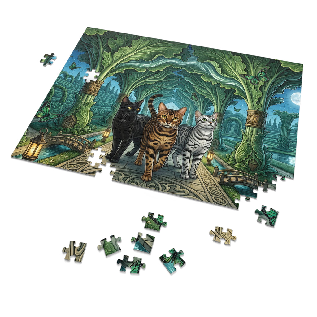Bengal Cat Moonlit Leaf Promenade Jigsaw Puzzle