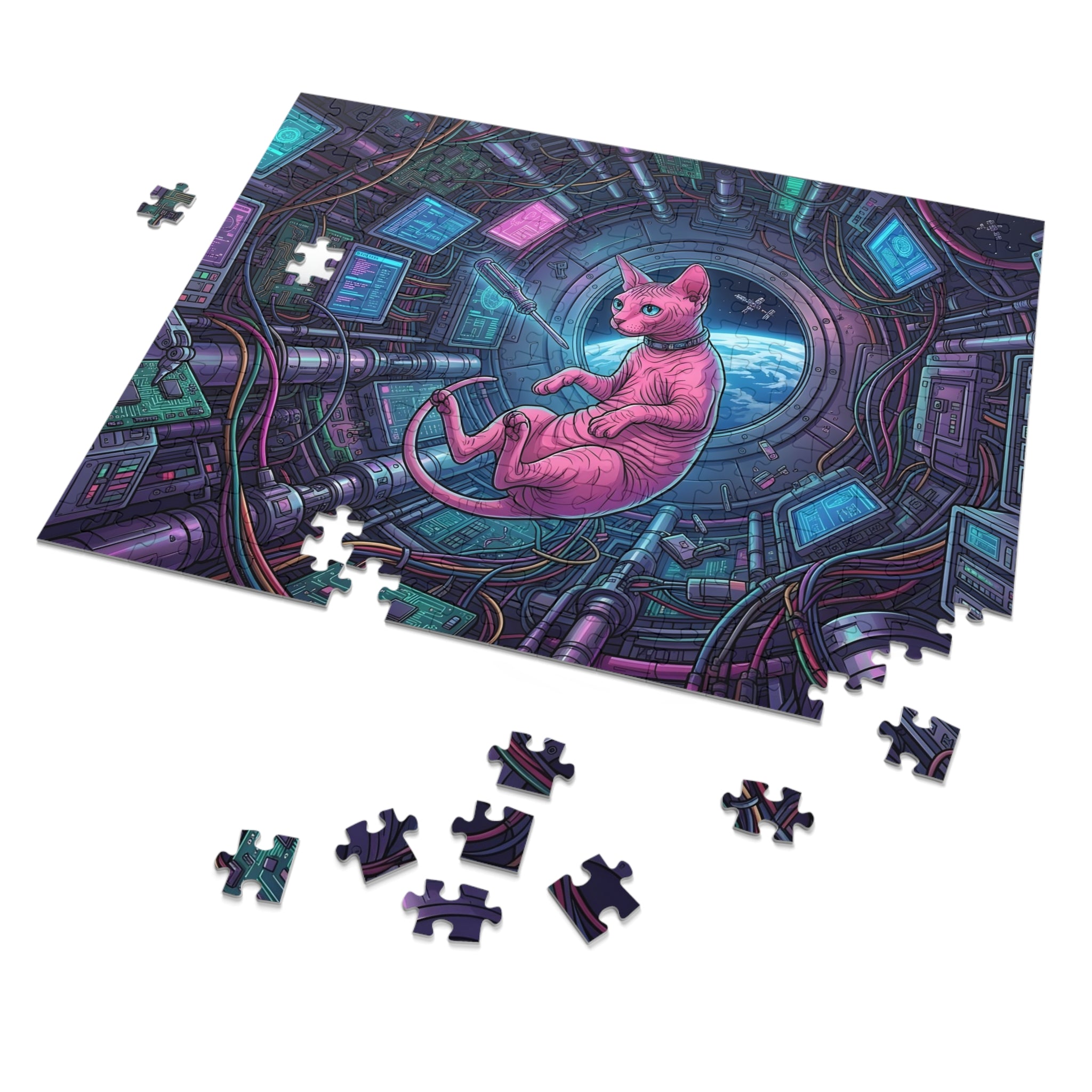 Pink Sphynx Spaceship Control Room Jigsaw Puzzle