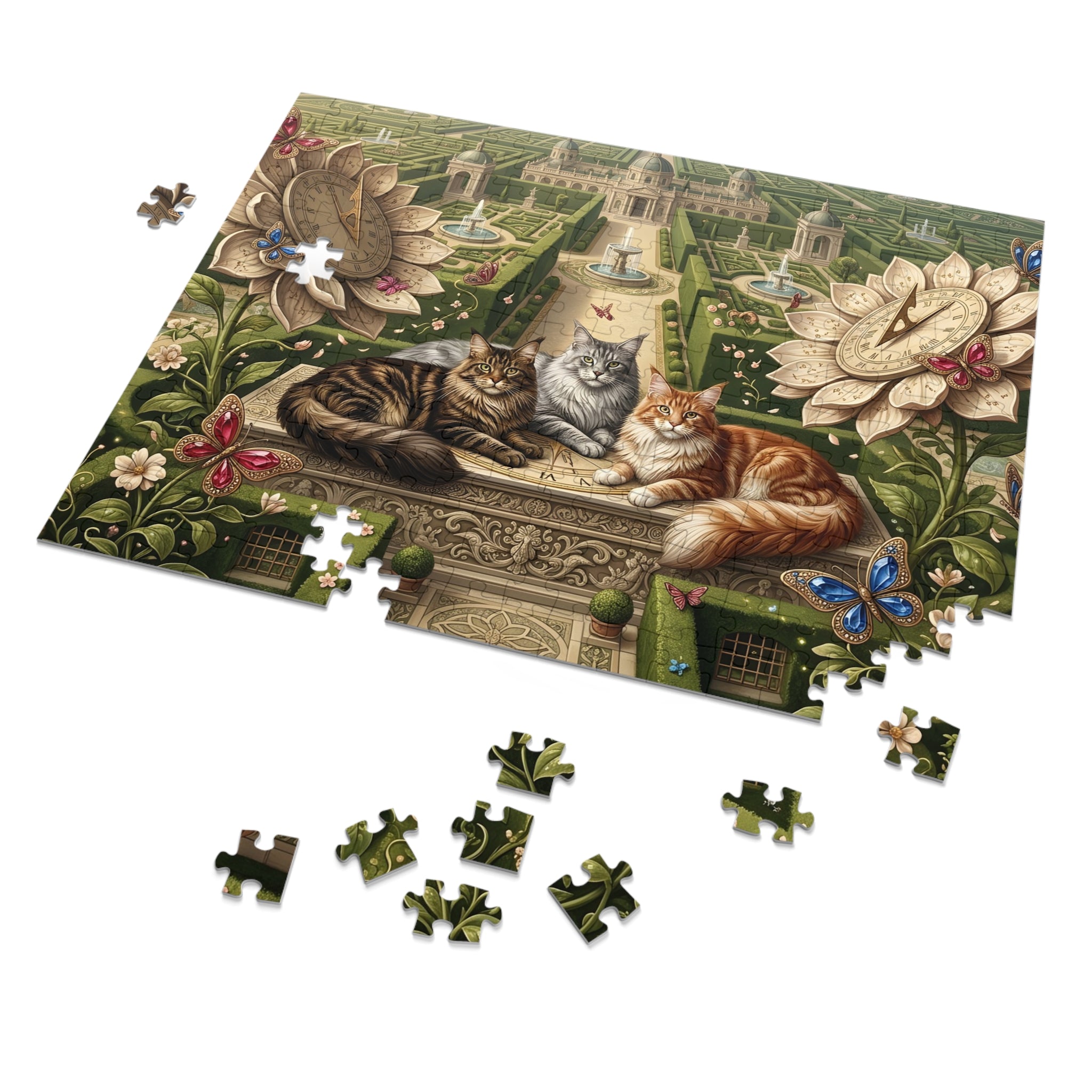 Maine Coon Cat Sundial Sunflower Hedge Maze Palace Garden Jigsaw Puzzle
