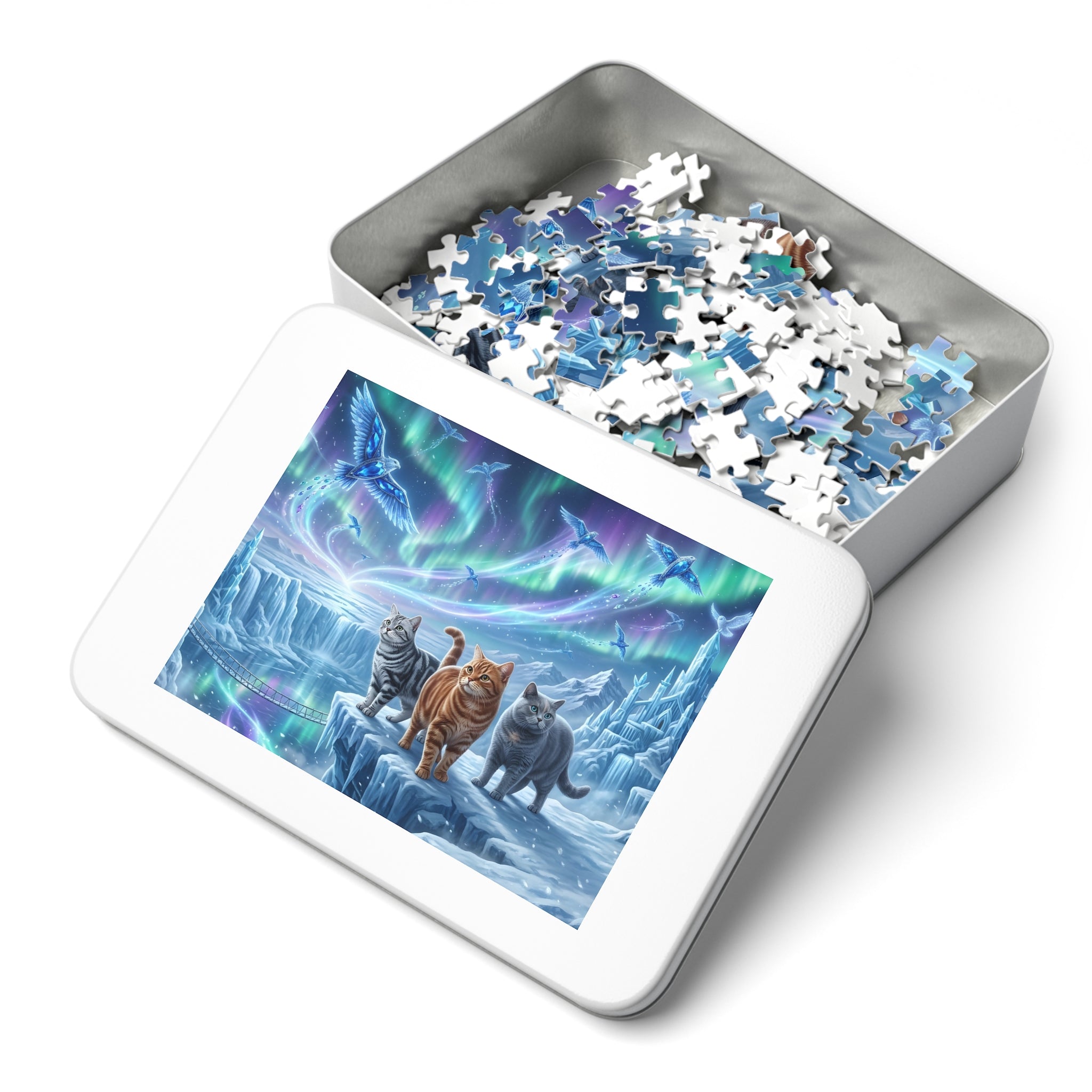 American Shorthair Cat Northern Lights Ice Castle Aurora Jigsaw Puzzle