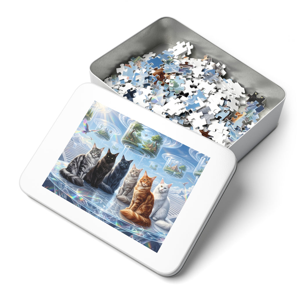 Maine Coon Cat Floating Glass Terrarium Celestial Rainbow Sanctuary Jigsaw Puzzle