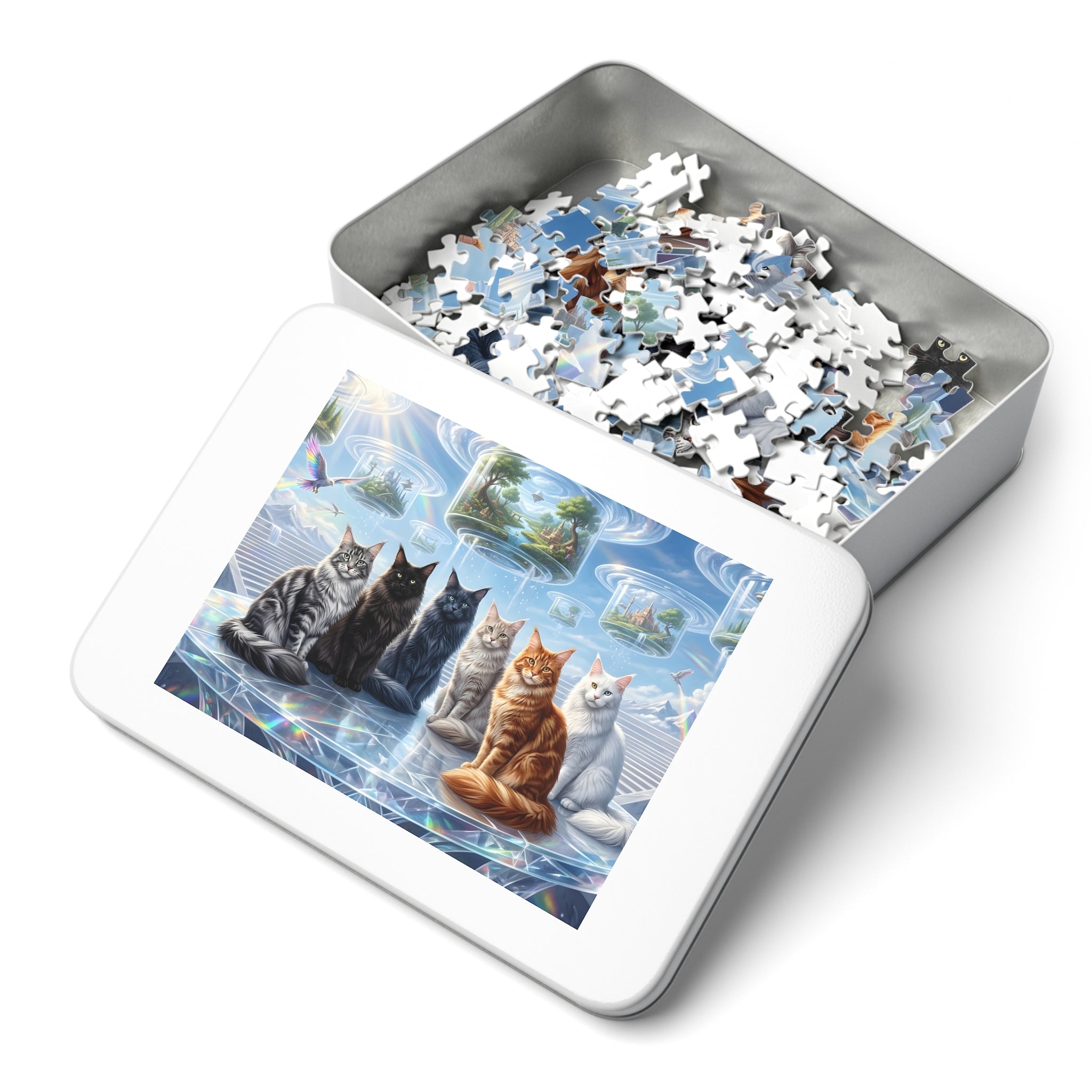 Maine Coon Cat Floating Glass Terrarium Celestial Rainbow Sanctuary Jigsaw Puzzle