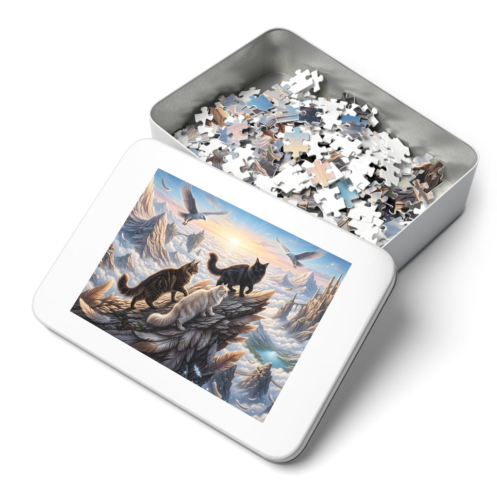 Maine Coon Cat Feather Mountain Cliff Falcons Cloud Castle Jigsaw Puzzle