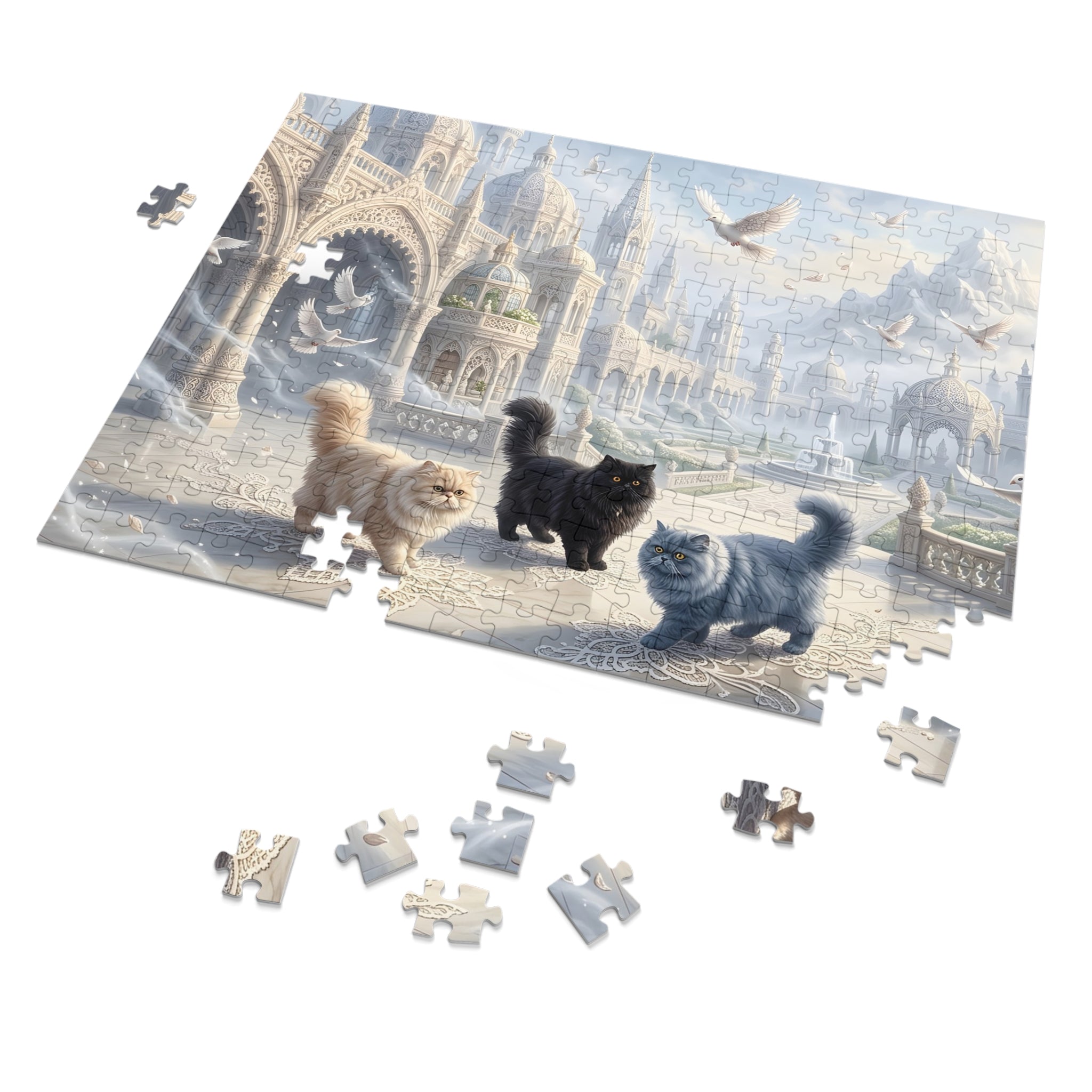 Persian Cat White Marble Palace Courtyard Doves Jigsaw Puzzle