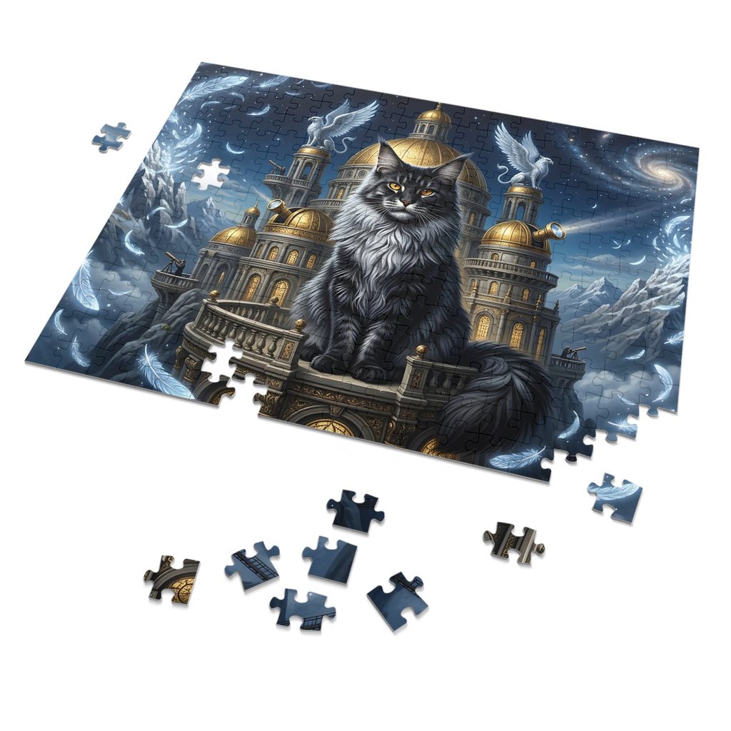 Maine Coon Cat Golden Dome Observatory Gryphon Feather Jigsaw Puzzle