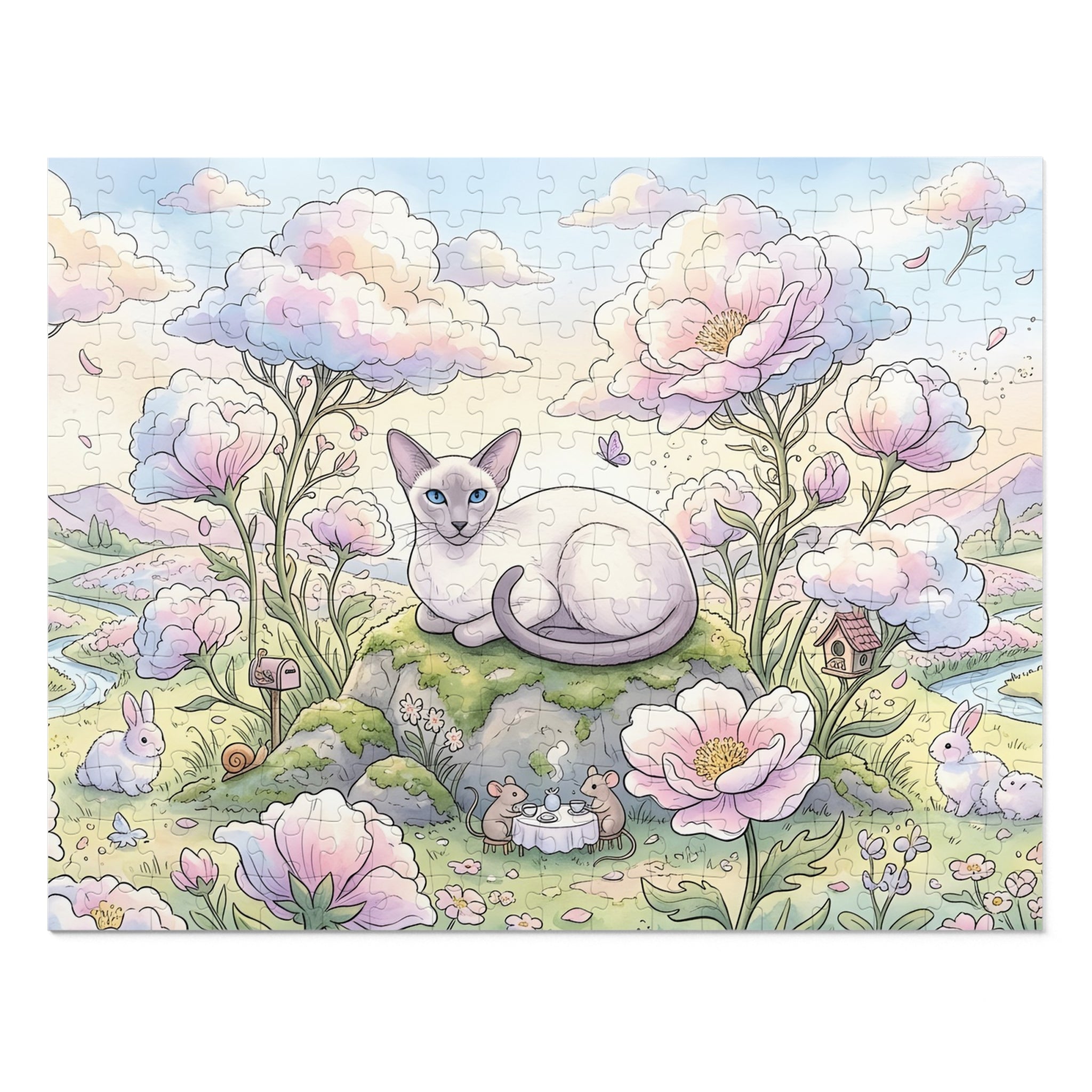 Siamese Cat Pastel Cloud Peony Mouse Tea Party Bunny Garden Jigsaw Puzzle