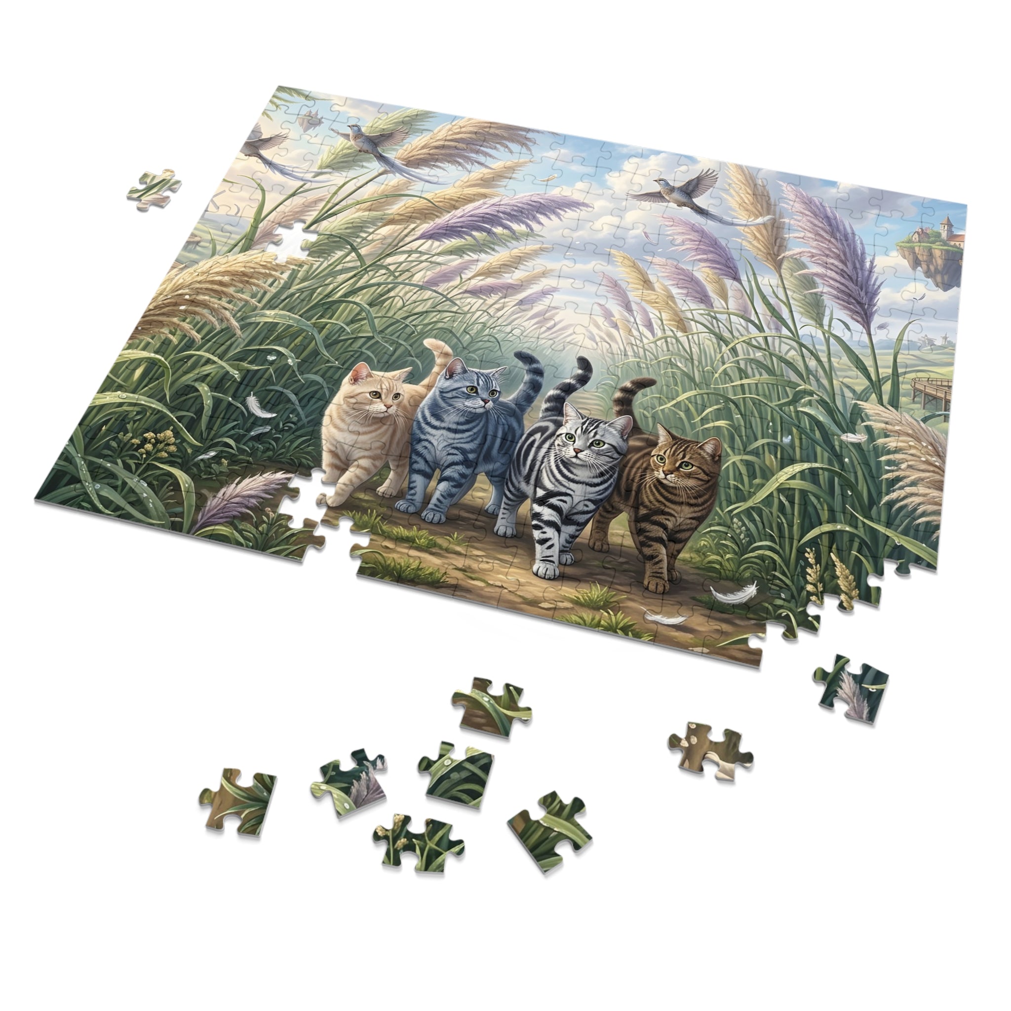 American Shorthair Cat Pampas Grass Pathway Floating Islands Jigsaw Puzzle