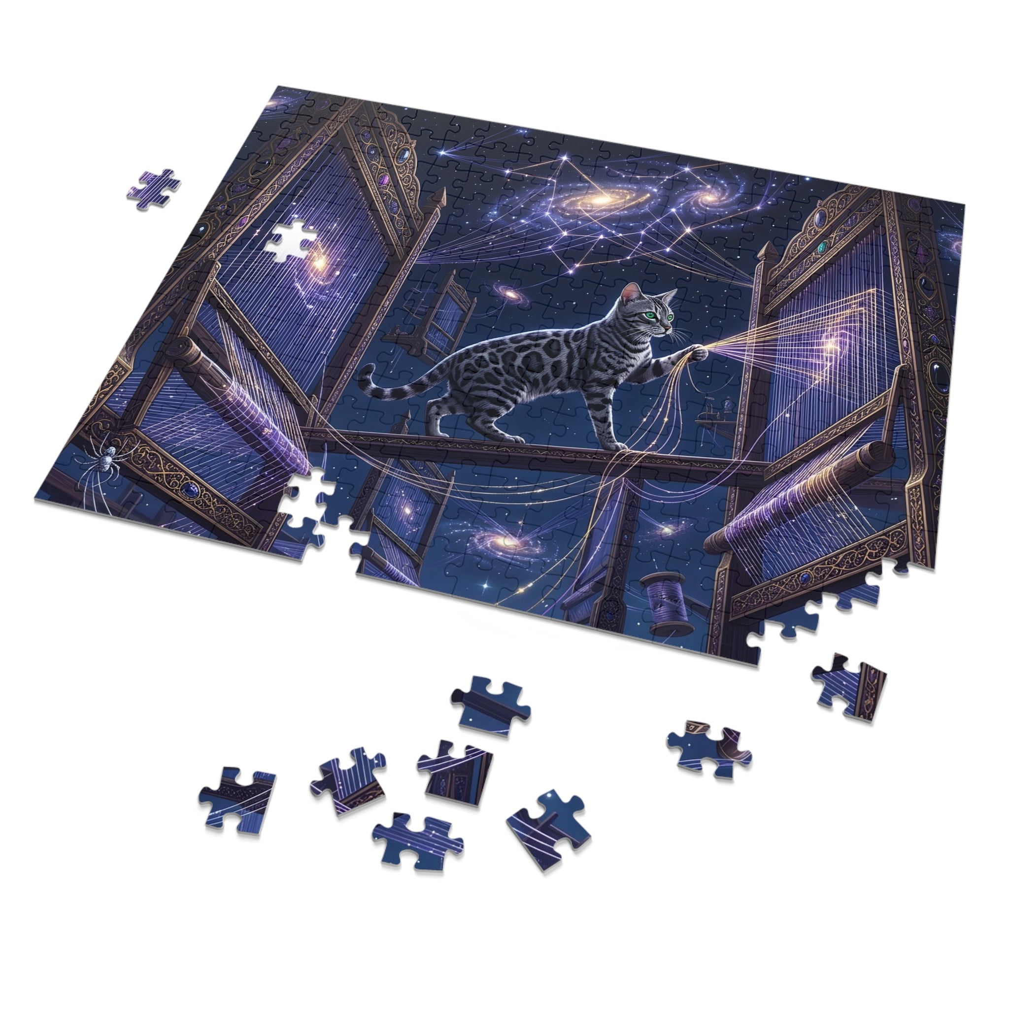 Silver Bengal Cat Cosmic Loom Tapestry Jigsaw Puzzle